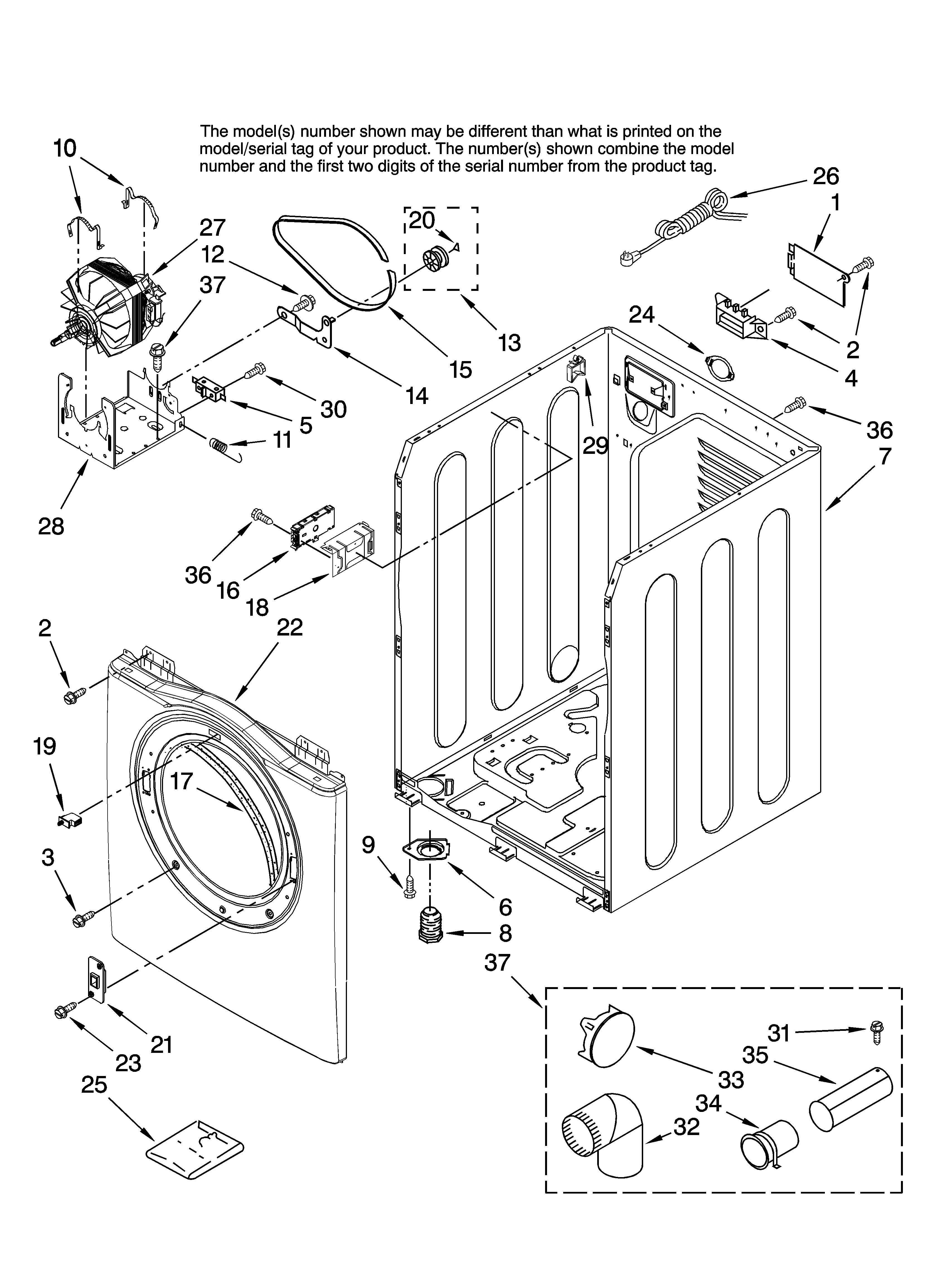 Inglis YIED7200TW10 cabinet parts diagram