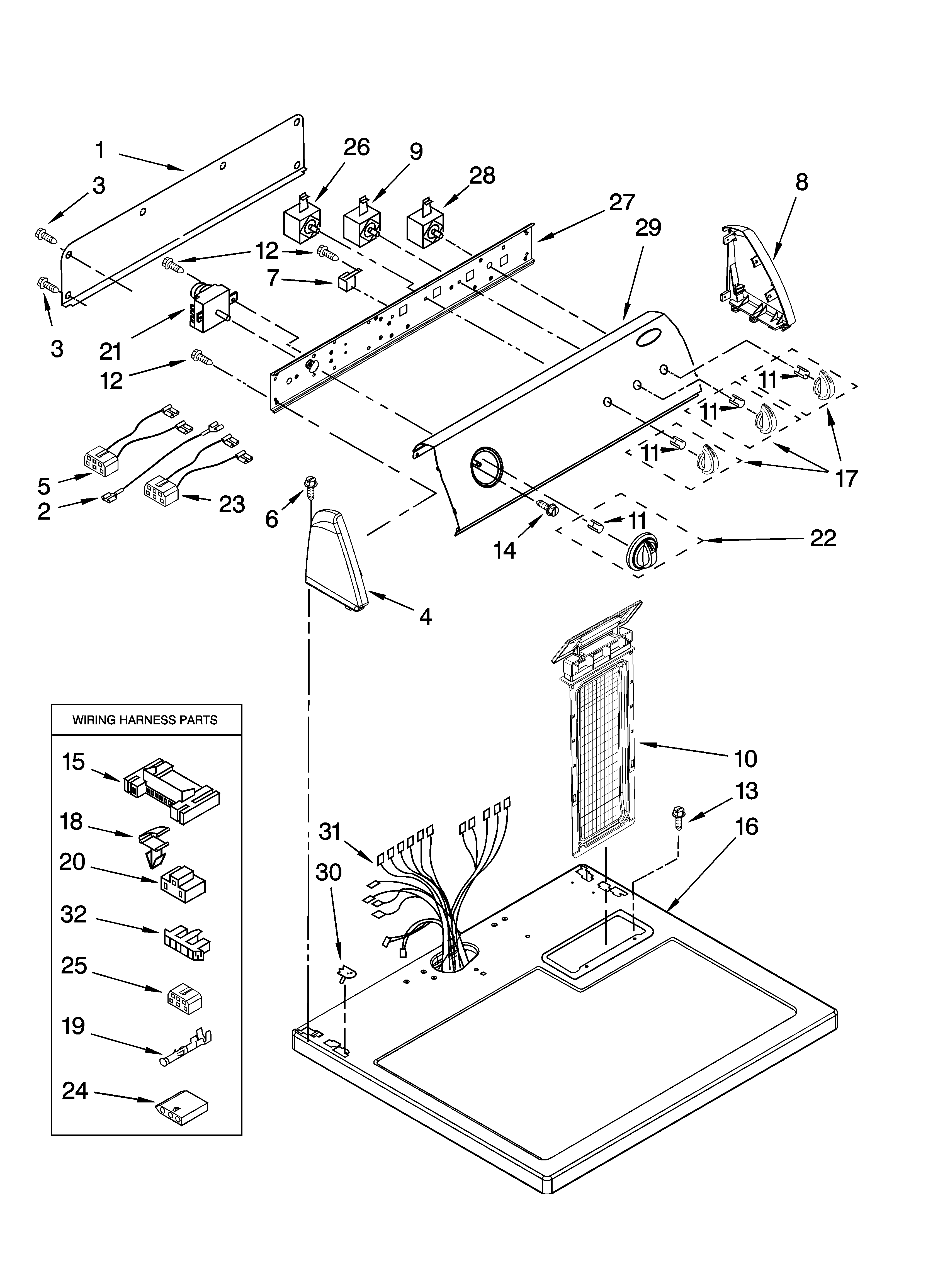 Amana YNED4800VQ0 top and console parts diagram