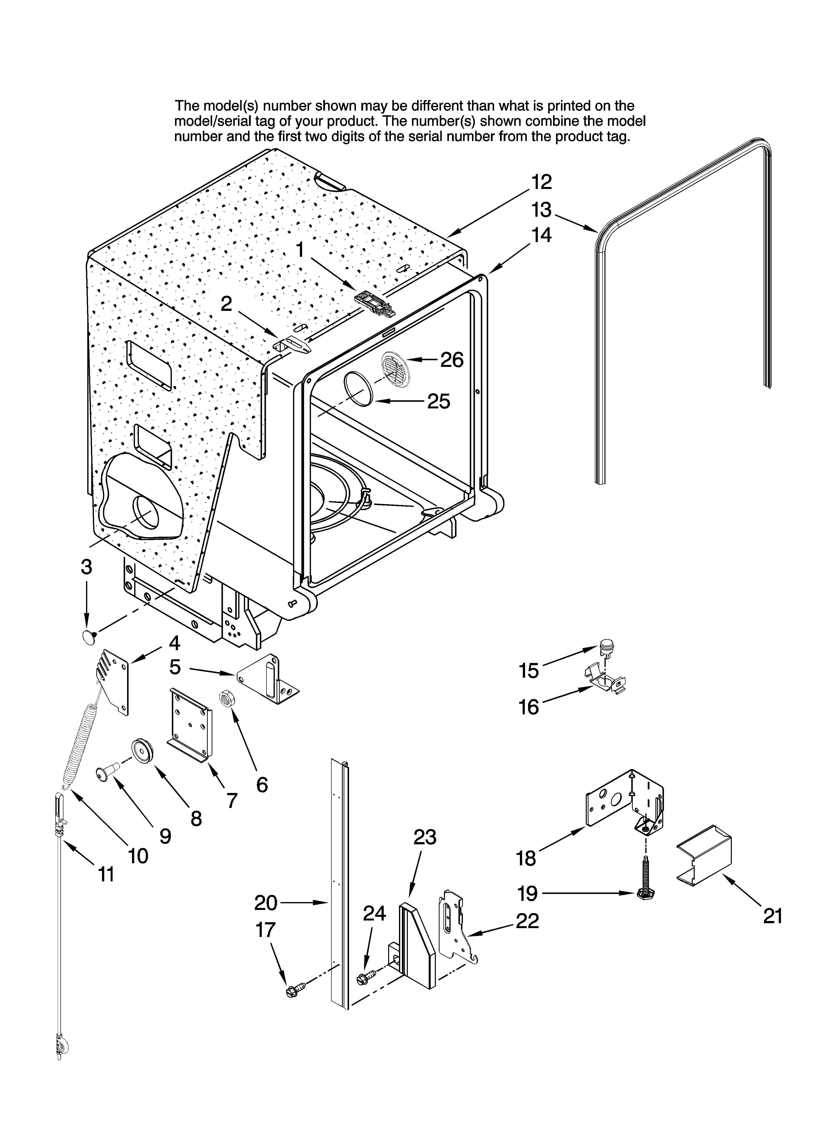 Amana ADB1500AWW46 tub and frame parts diagram