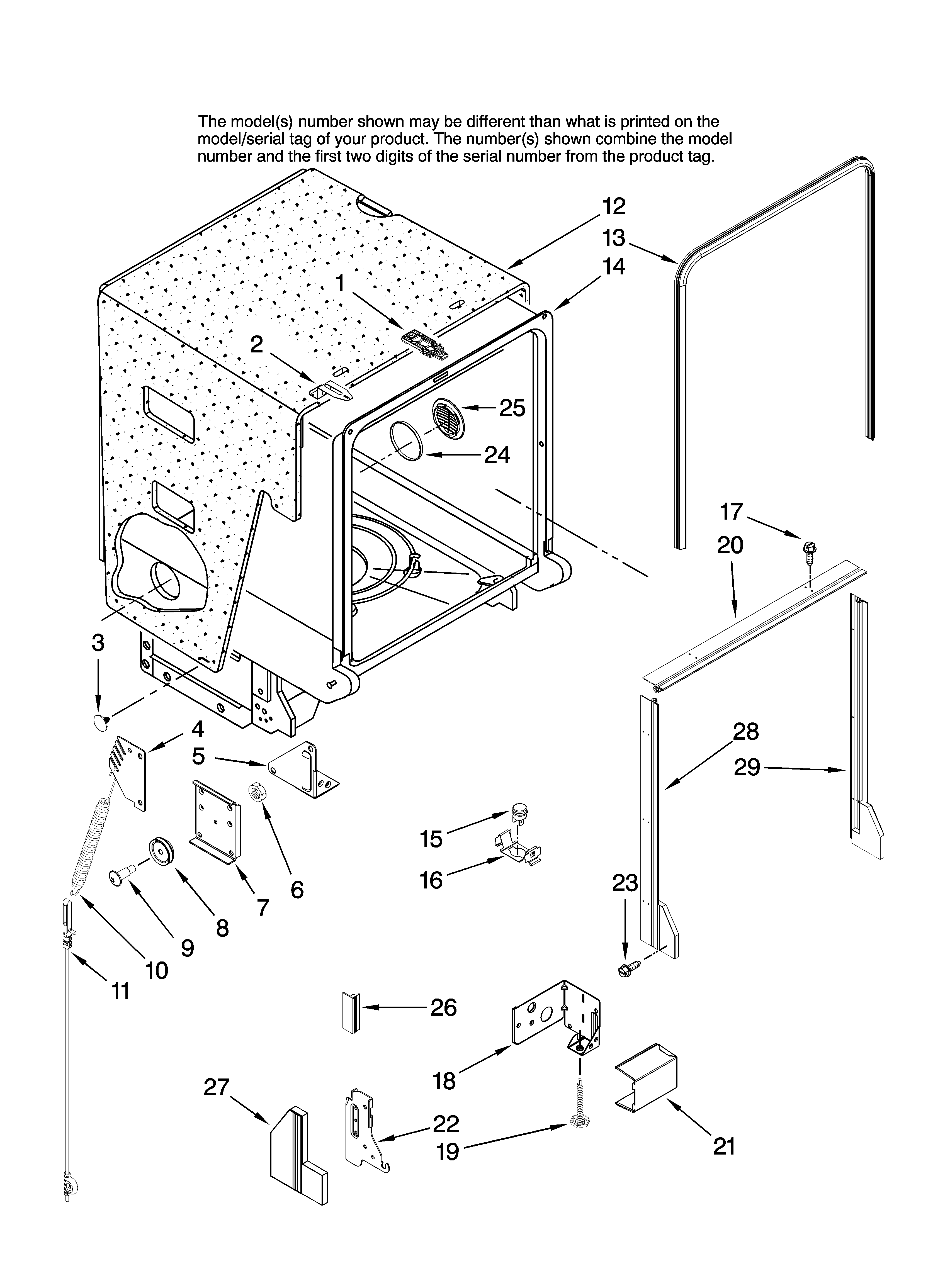 Amana ADB2500AWB46 tub and frame parts diagram