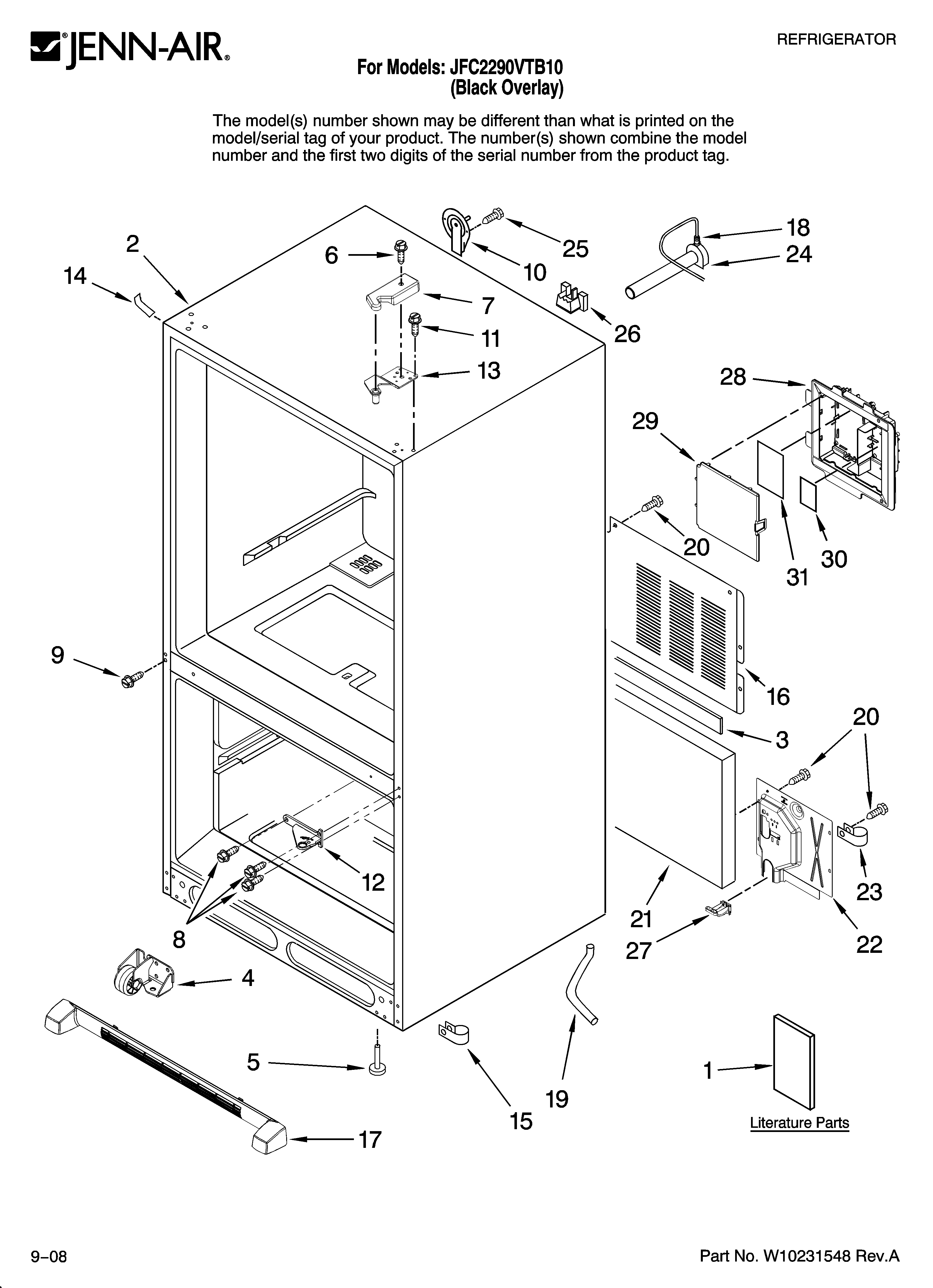 Jenn-Air JFC2290VTB10 cabinet parts diagram
