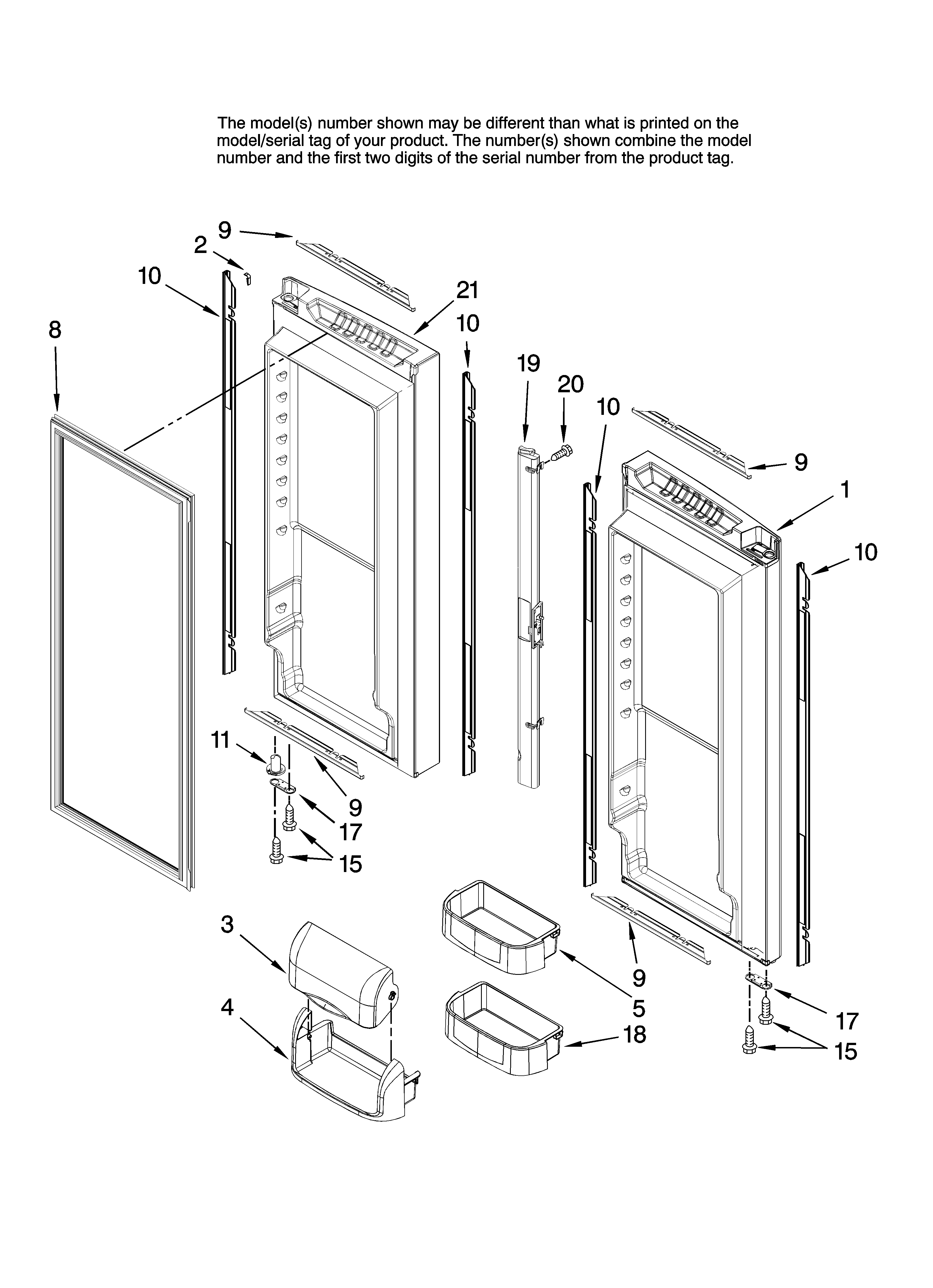 Jenn-Air JFC2290VTB10 refrigerator door parts diagram