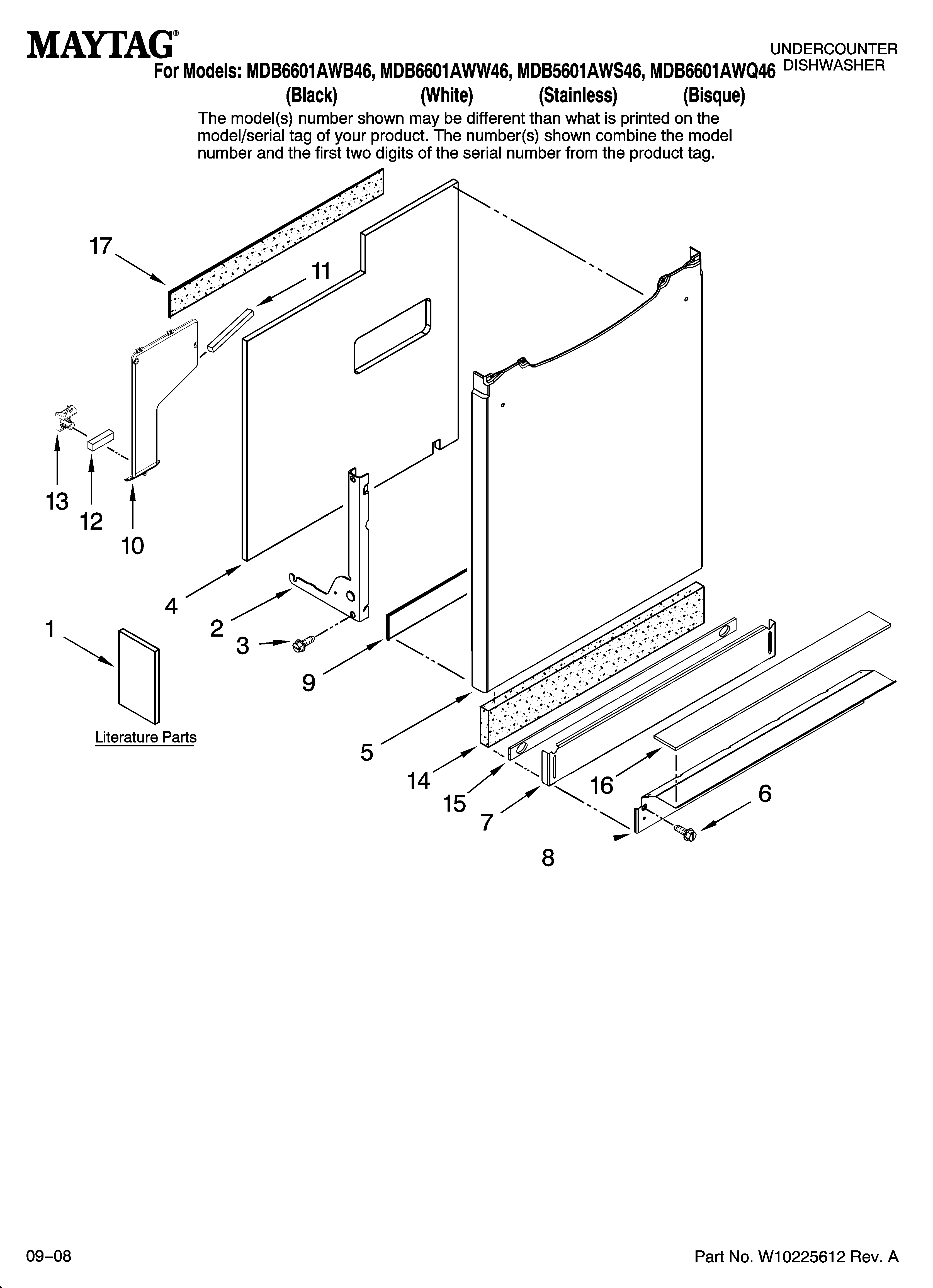 Maytag MDB6601AWS46 door and panel parts diagram
