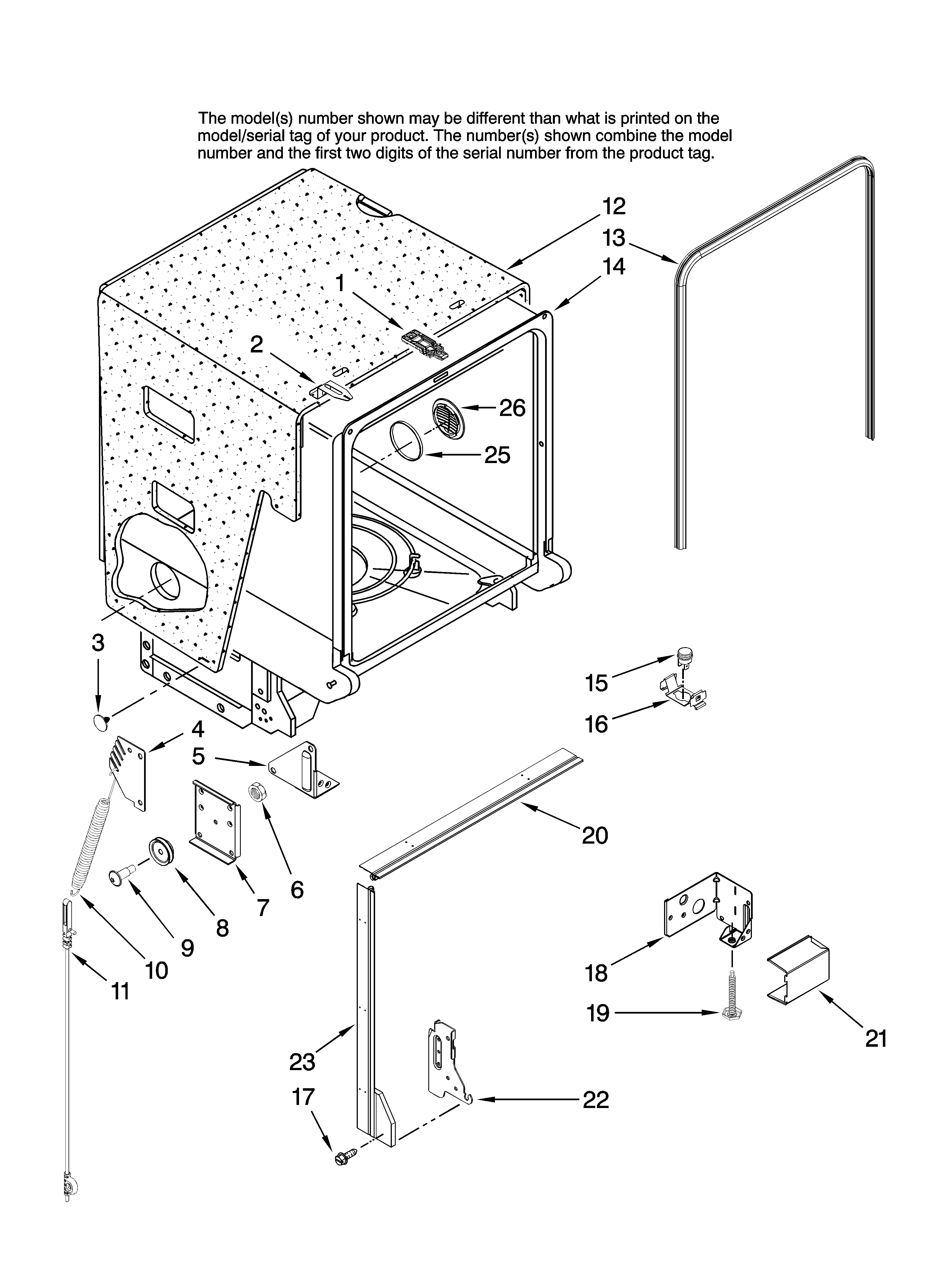 Maytag MDB6601AWS46 tub and frame parts diagram