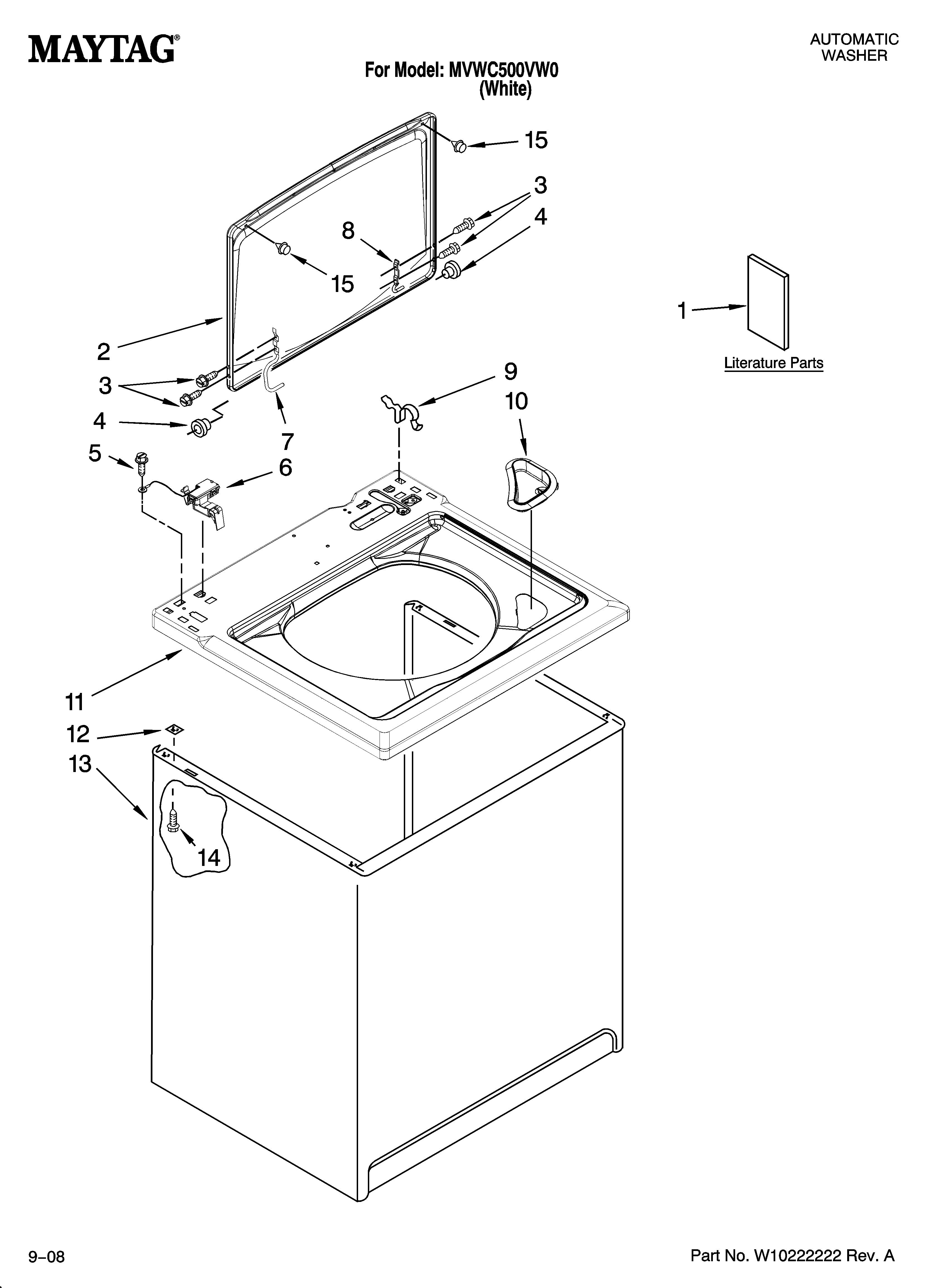 Maytag MVWC500VW0 top and cabinet parts diagram
