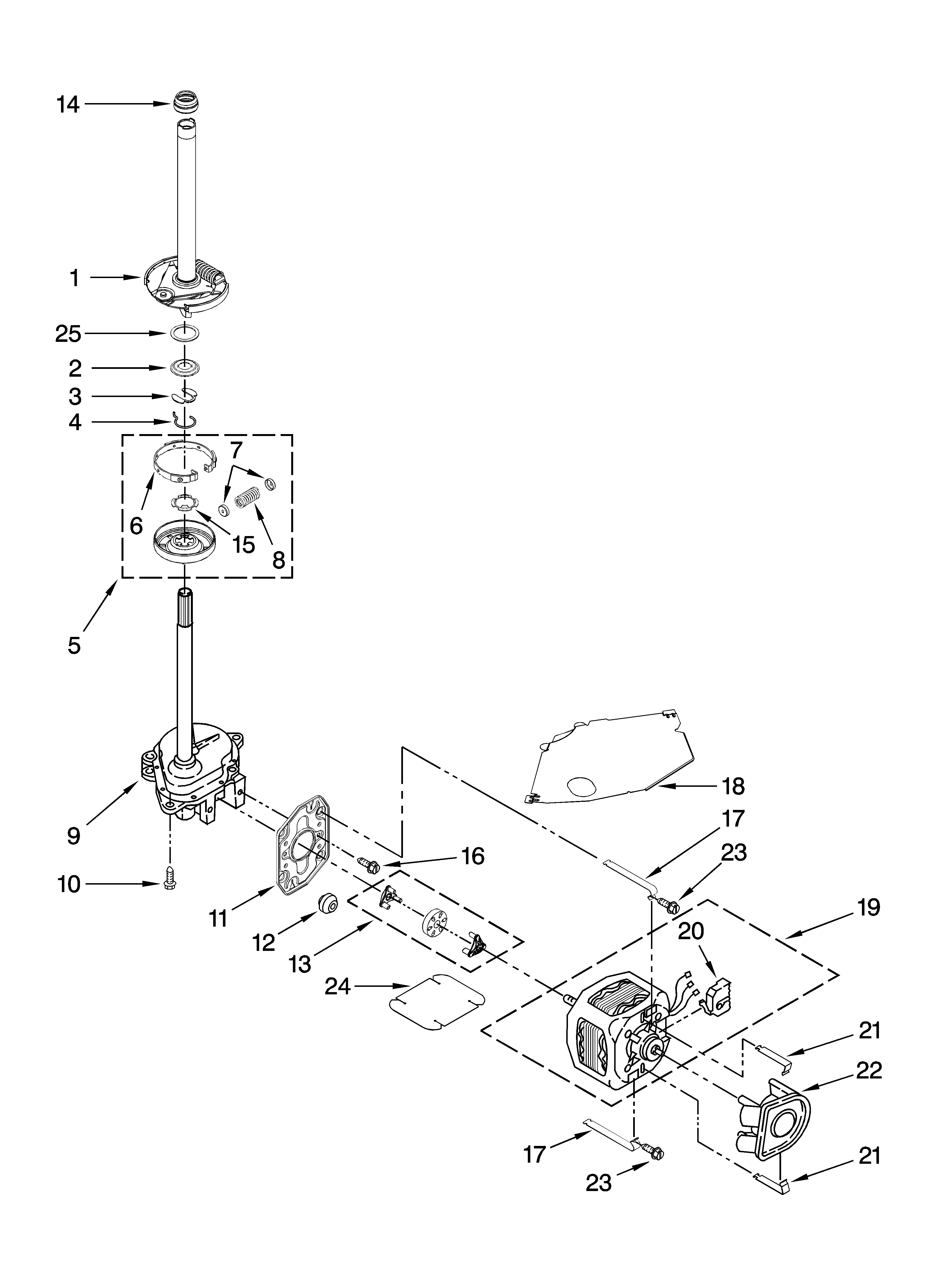 Maytag MVWC500VW0 brake, clutch, gearcase, motor and pump parts diagram