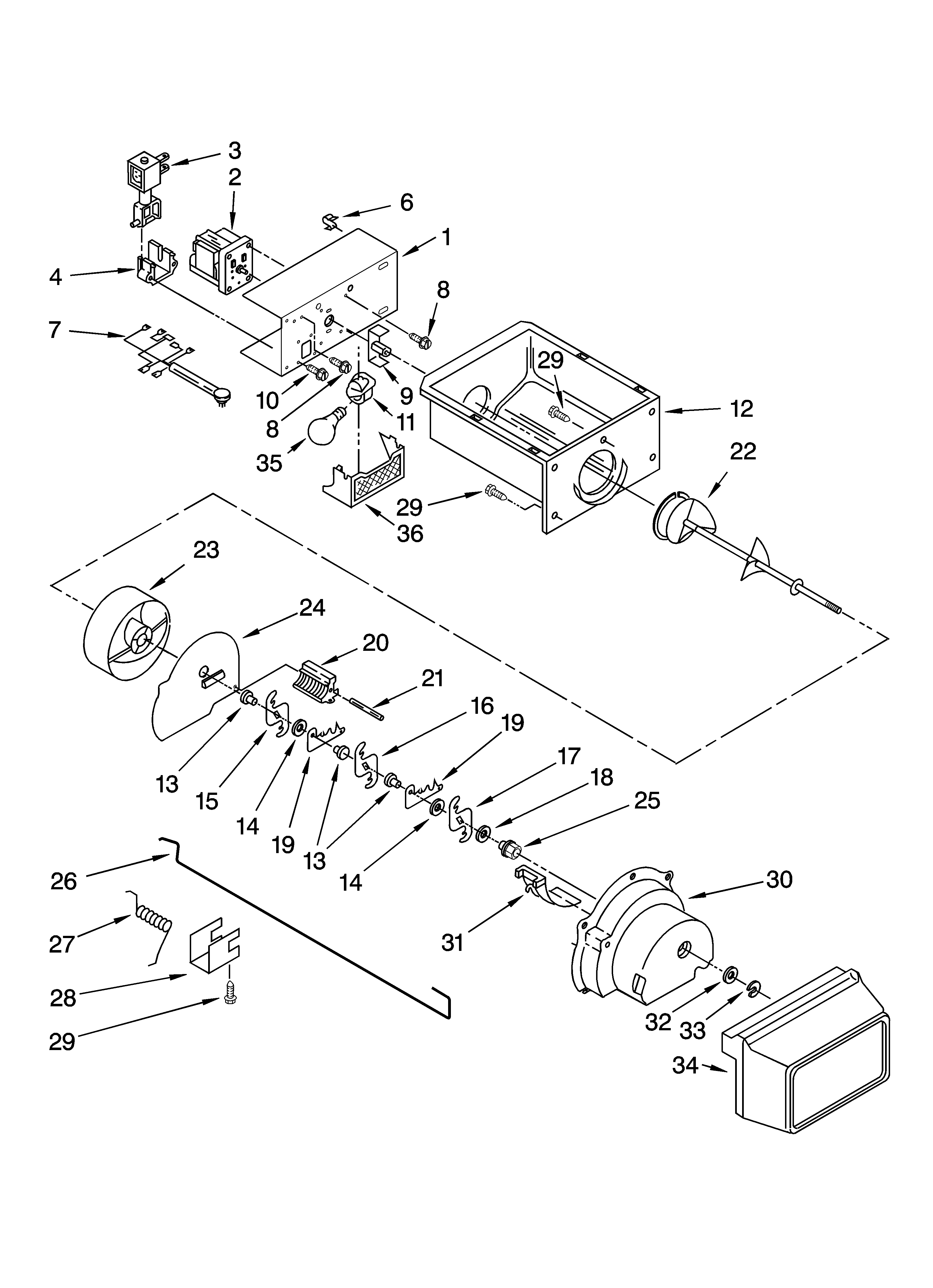 Amana ASD2522WEB00 motor and ice container parts diagram