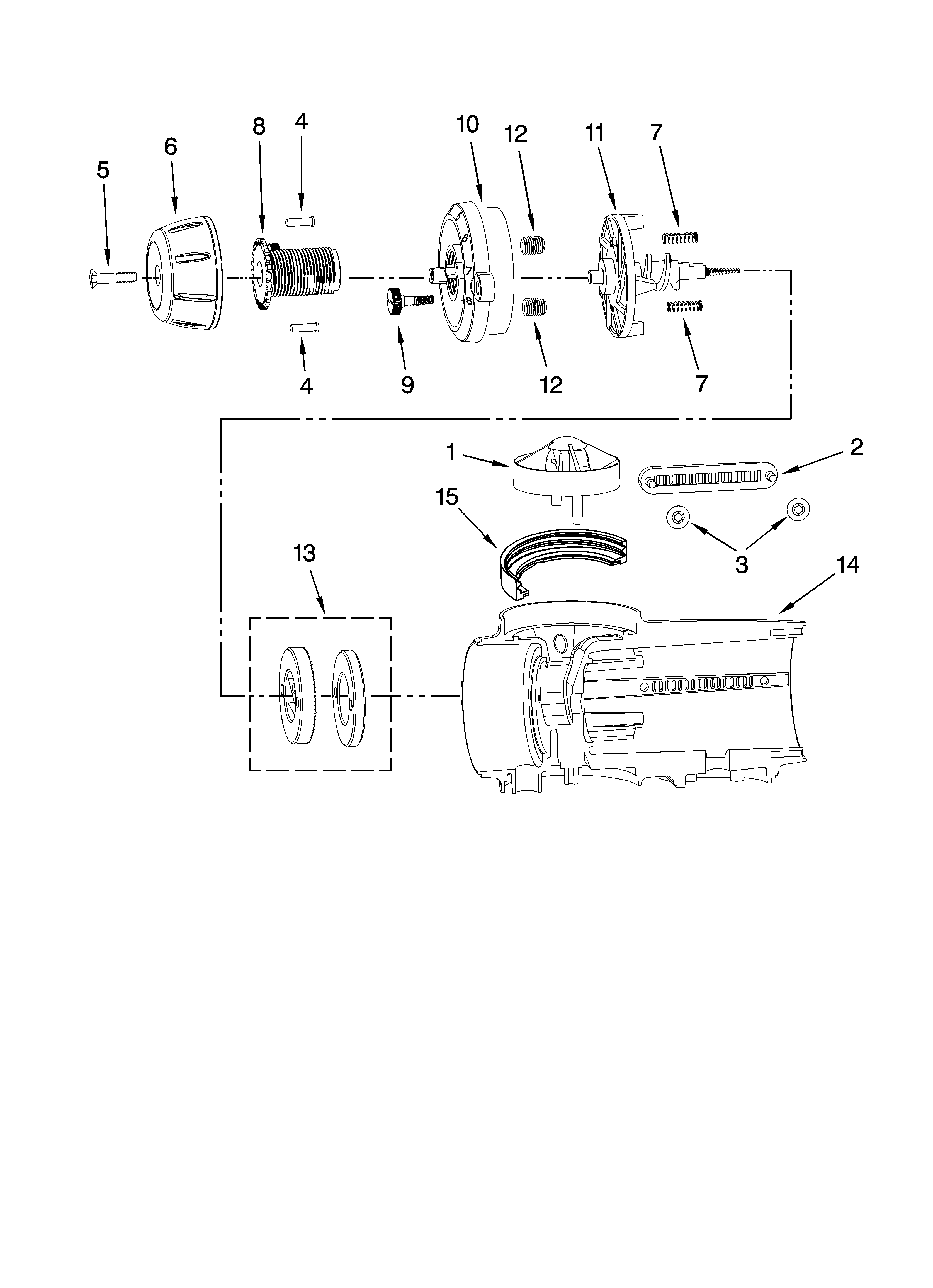 KitchenAid KPCG100OB1 motor housing and burr assembly parts diagram