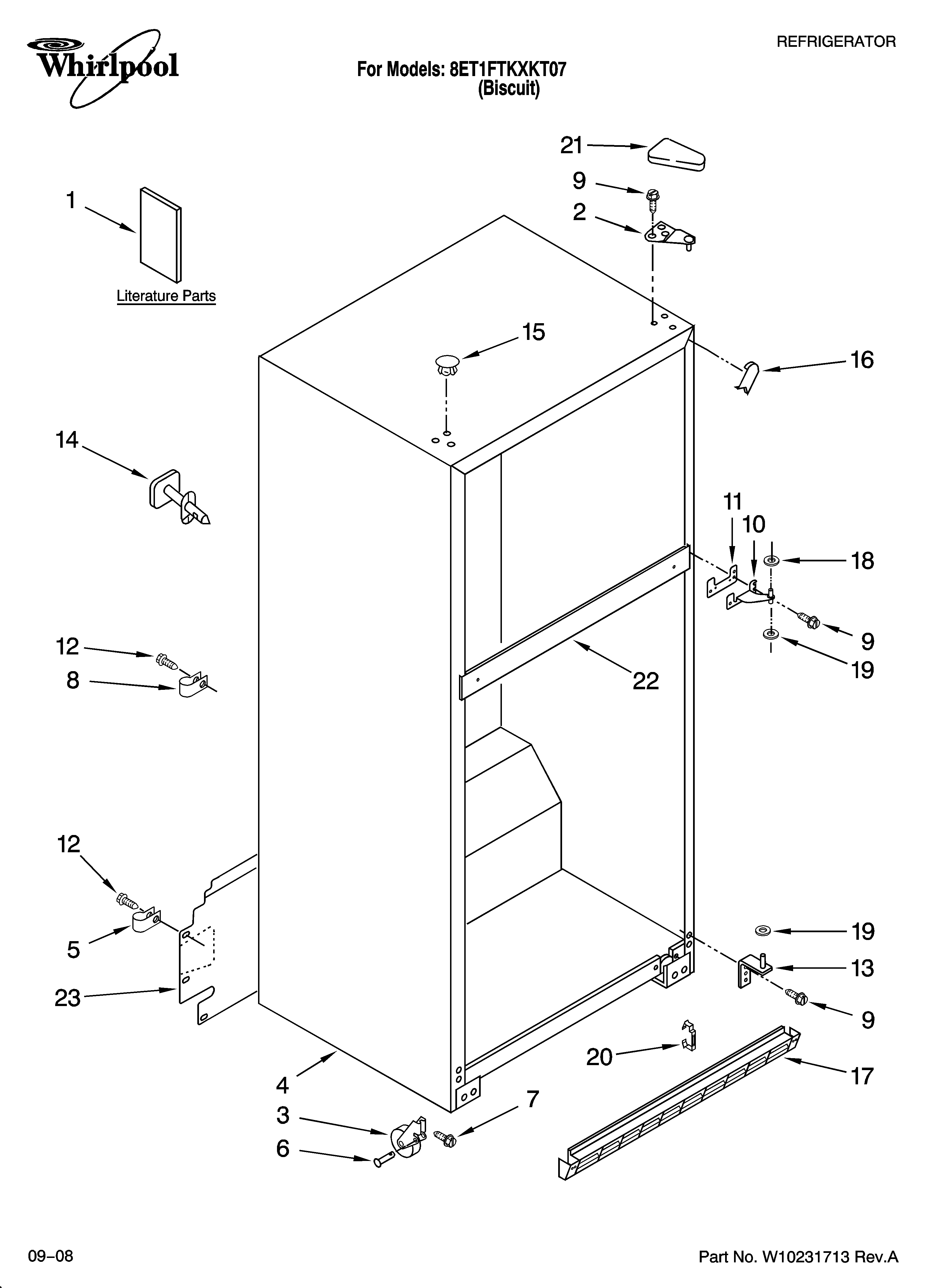 Whirlpool 8ET1FTKXKT07 cabinet parts diagram