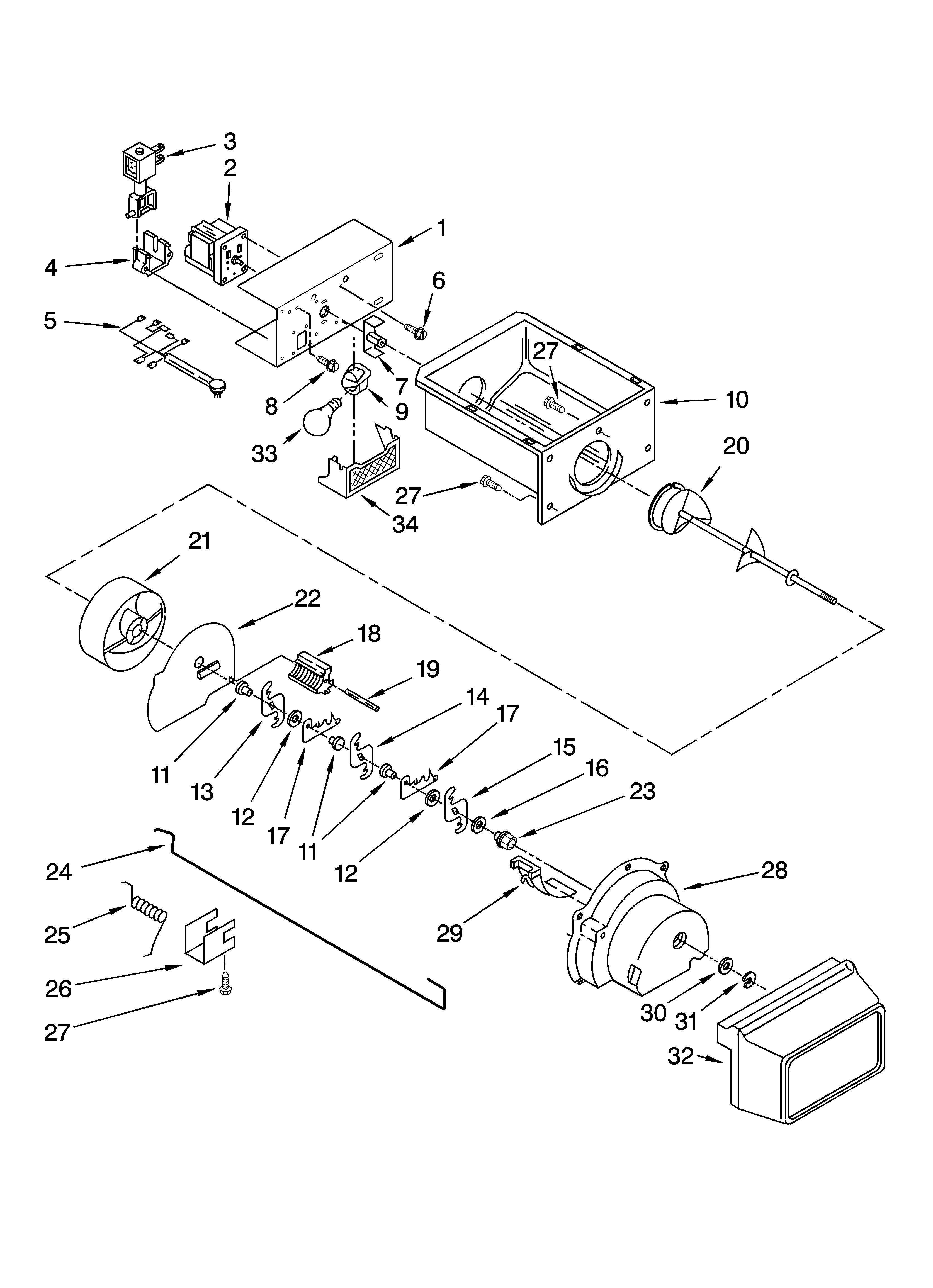 Whirlpool ED5JHEXTB10 motor and ice container parts diagram