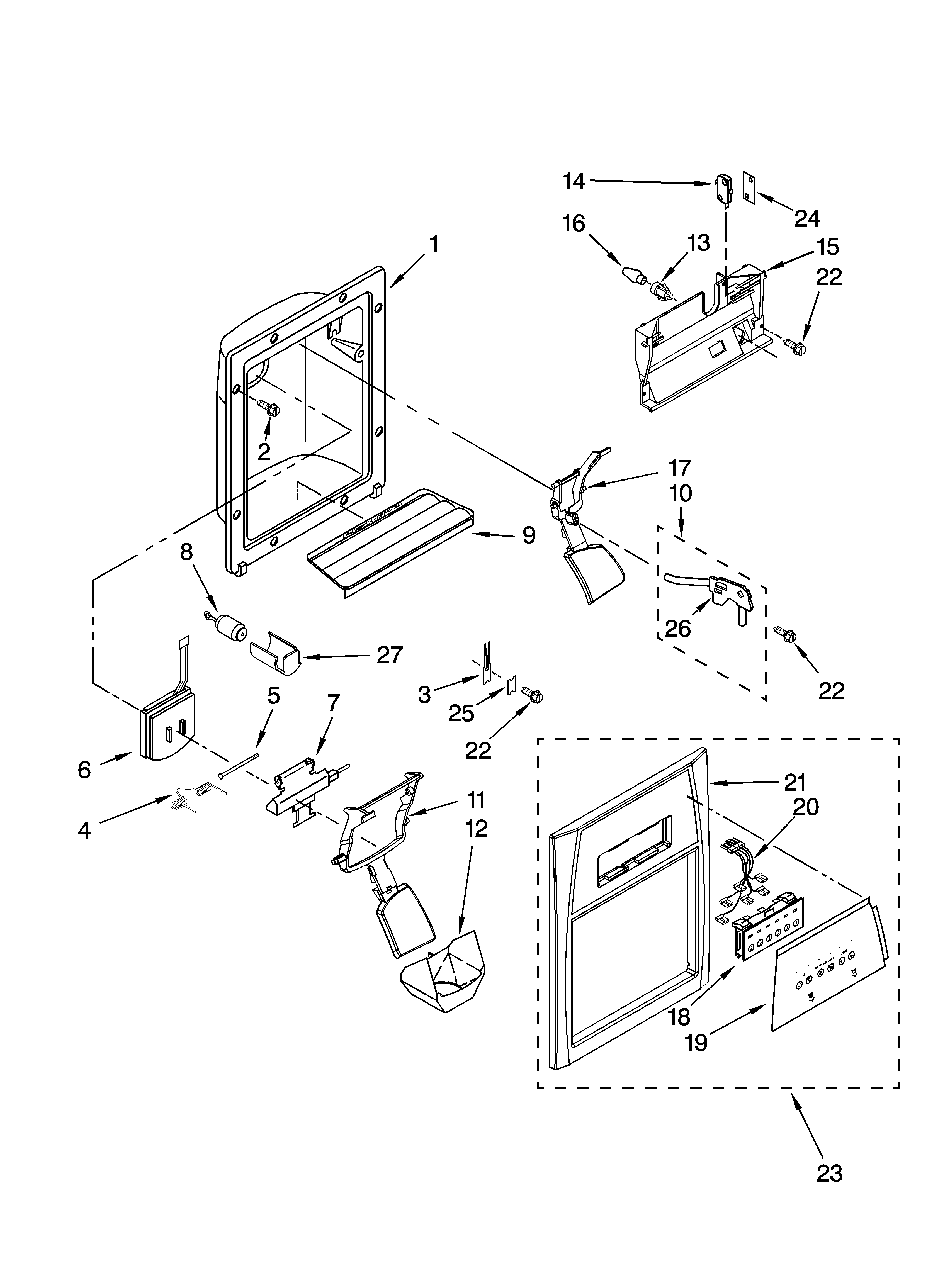 Whirlpool ED5JHEXTB10 dispenser front parts diagram