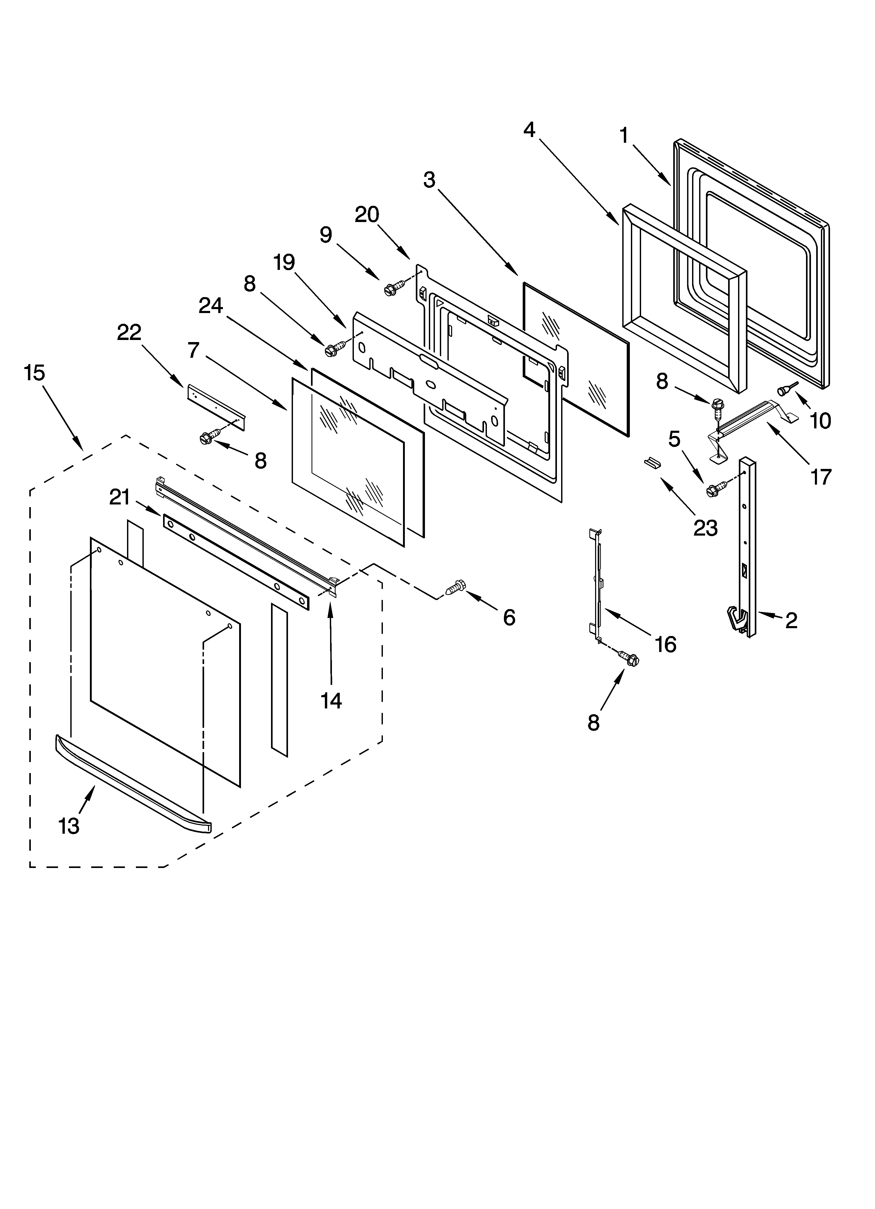Ikea IBD550PRS04 oven door parts diagram