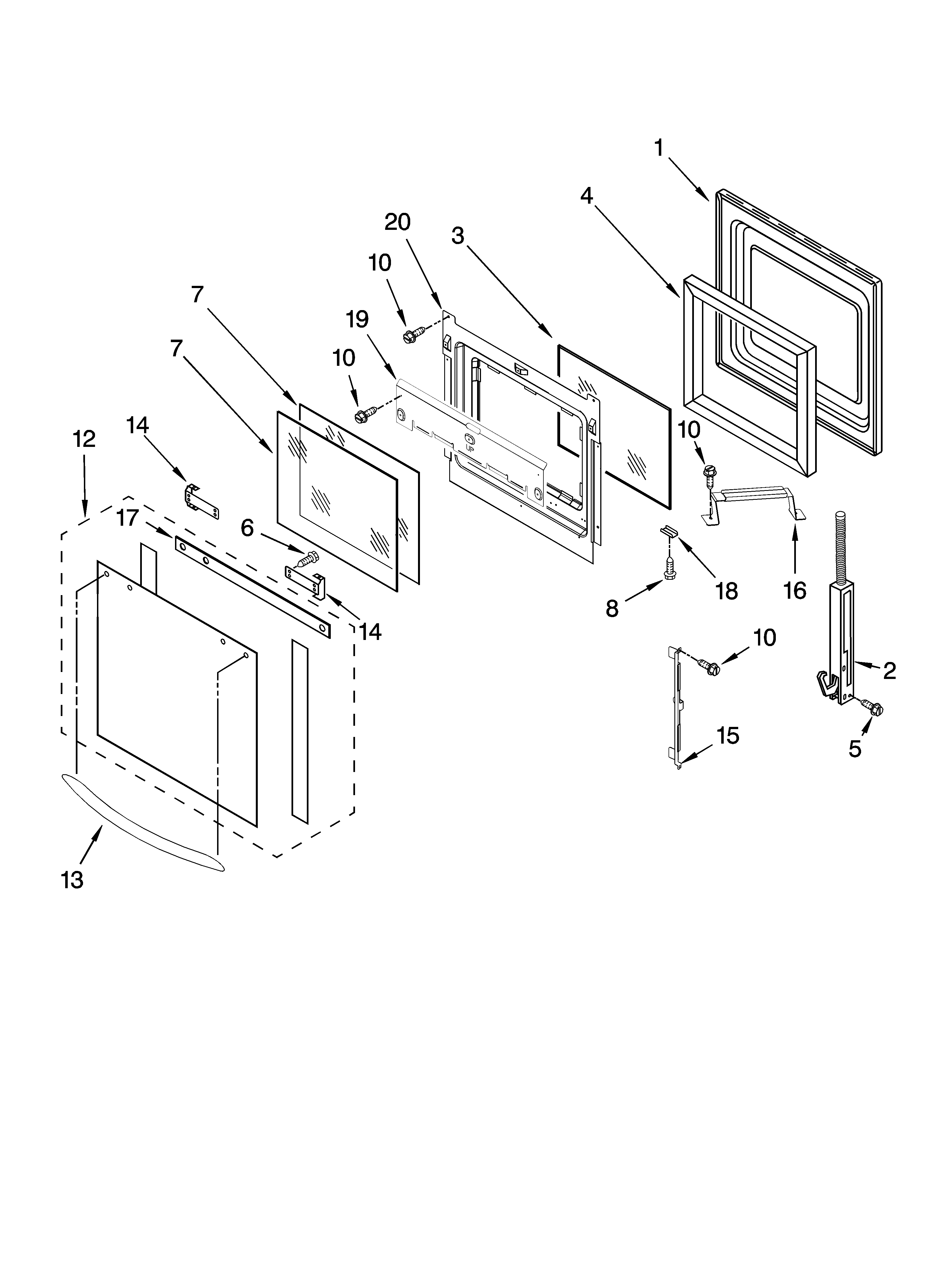 KitchenAid KEBC167MSS04 oven door parts diagram