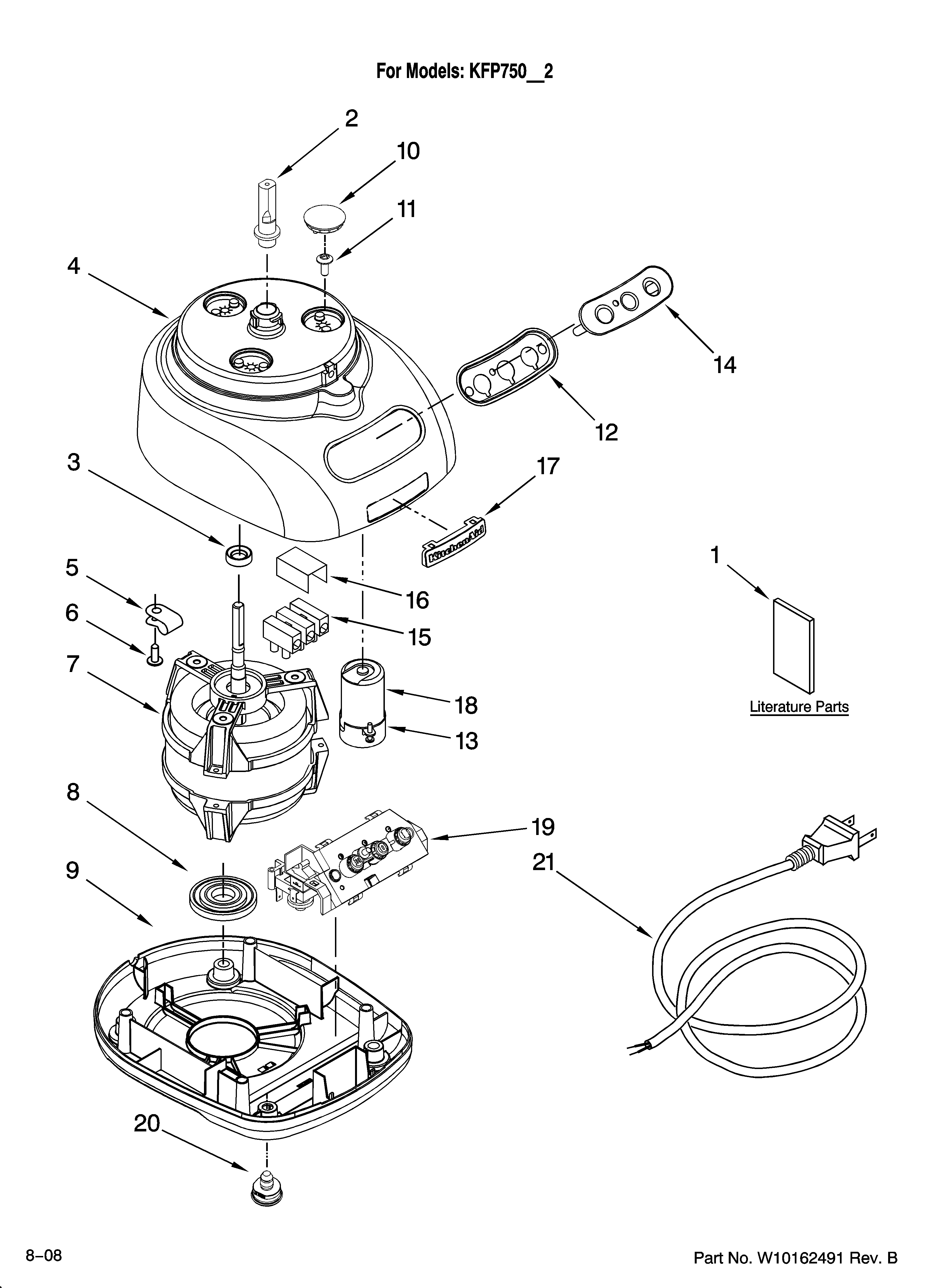 KitchenAid KFP750AQ2 motor and housing parts diagram