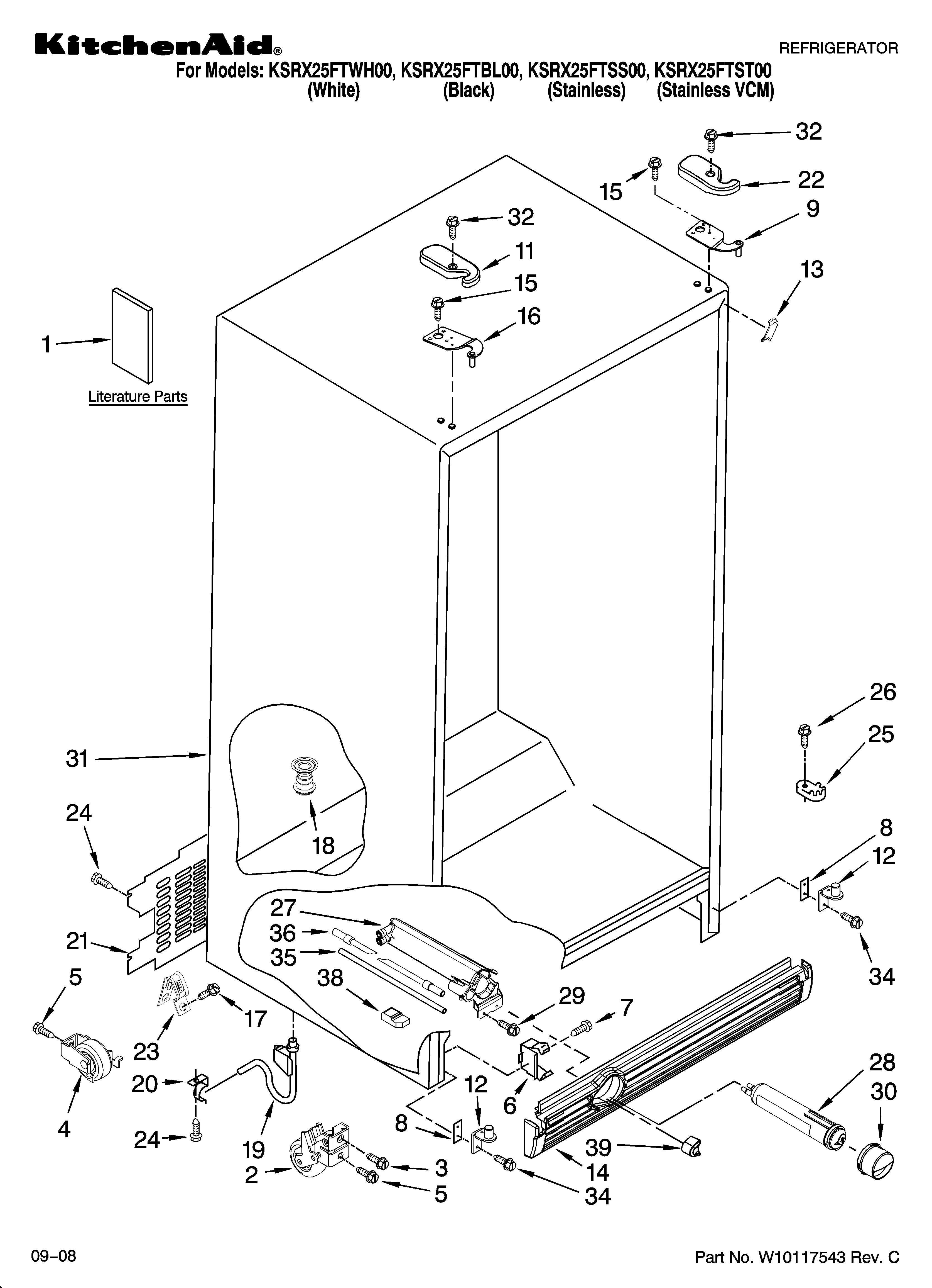KitchenAid KSRX25FTSS00 cabinet parts diagram