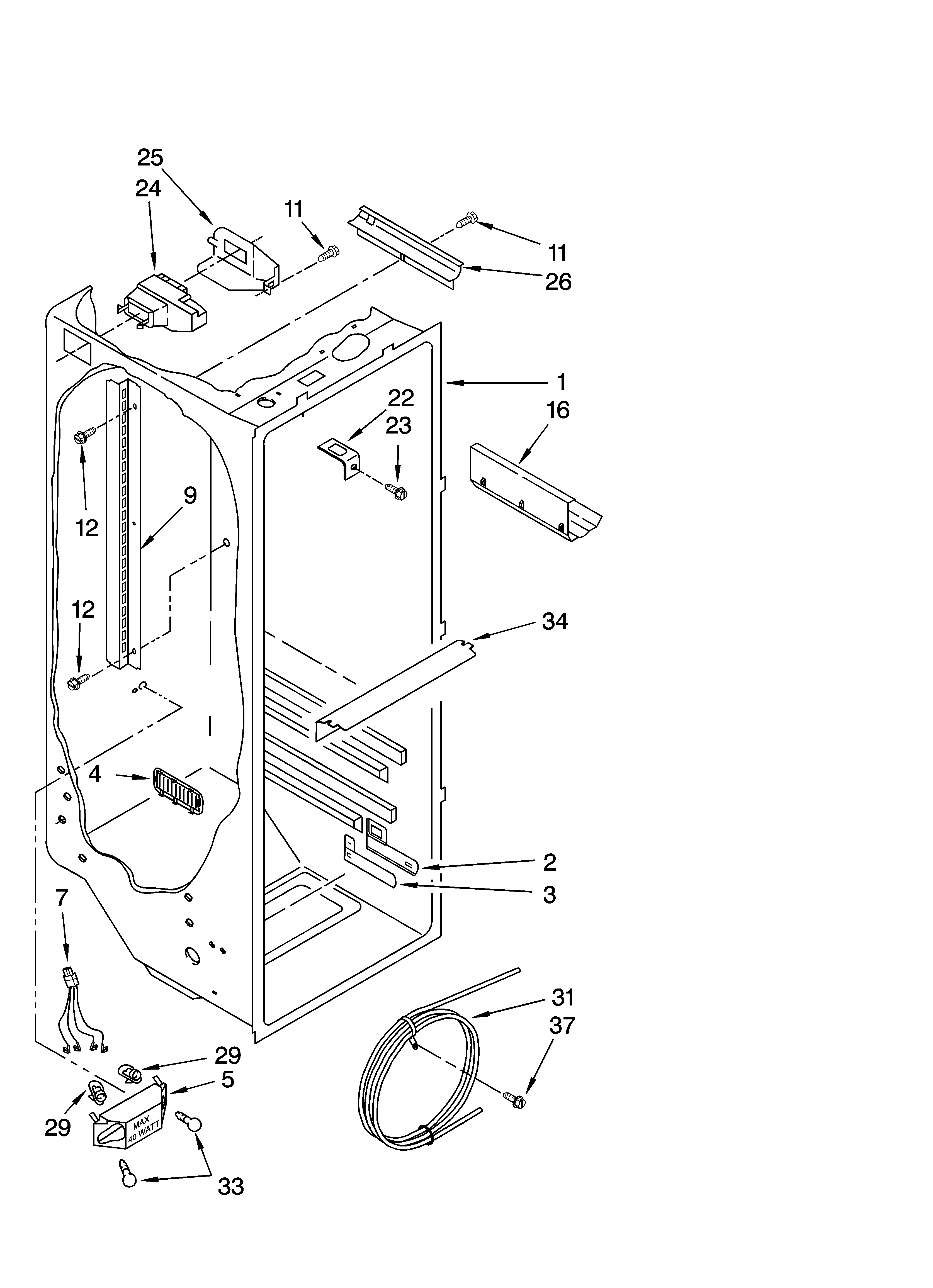 KitchenAid KSRX25FTSS00 refrigerator liner parts diagram