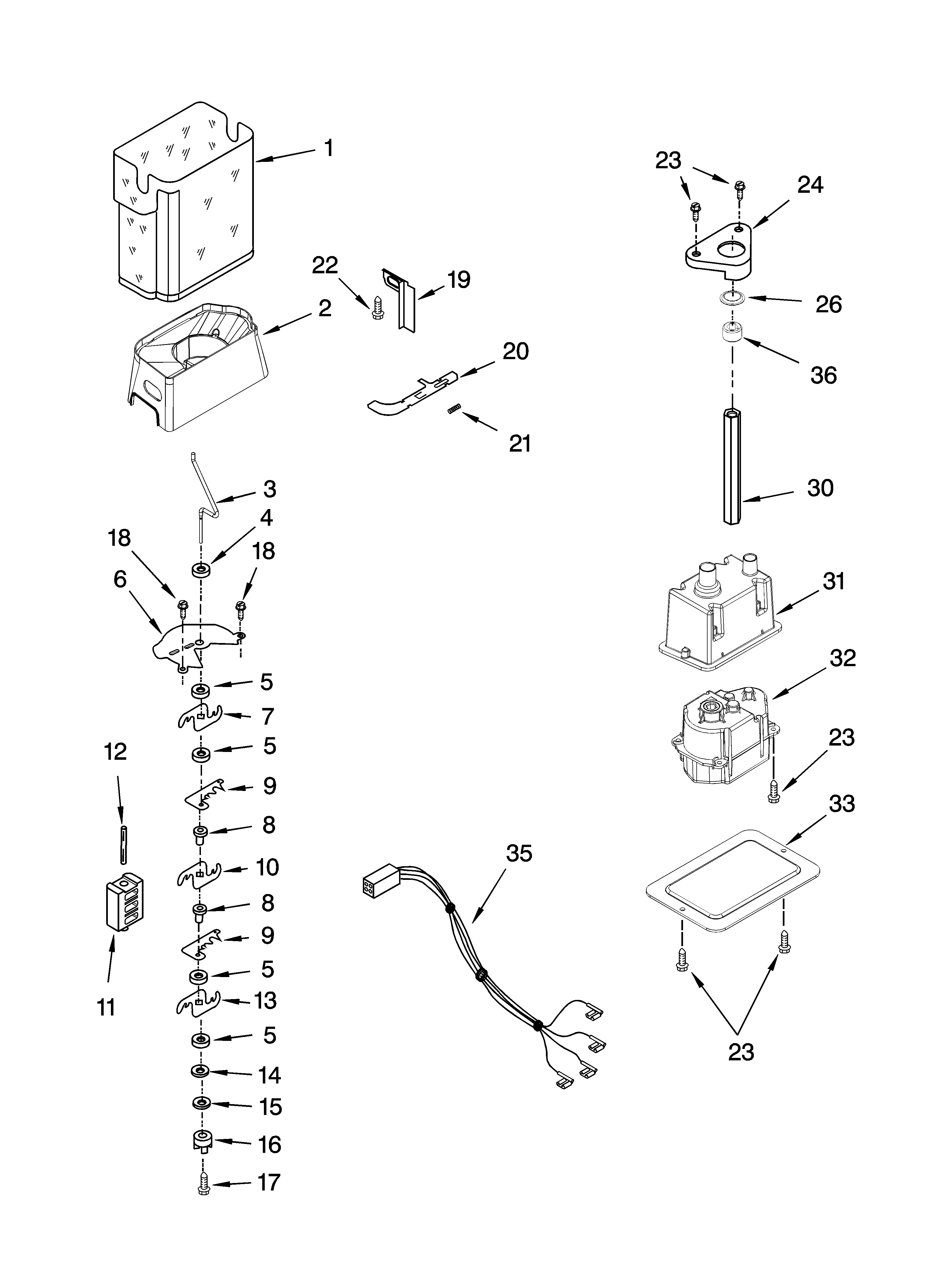KitchenAid KSRX25FTSS00 motor and ice container parts diagram