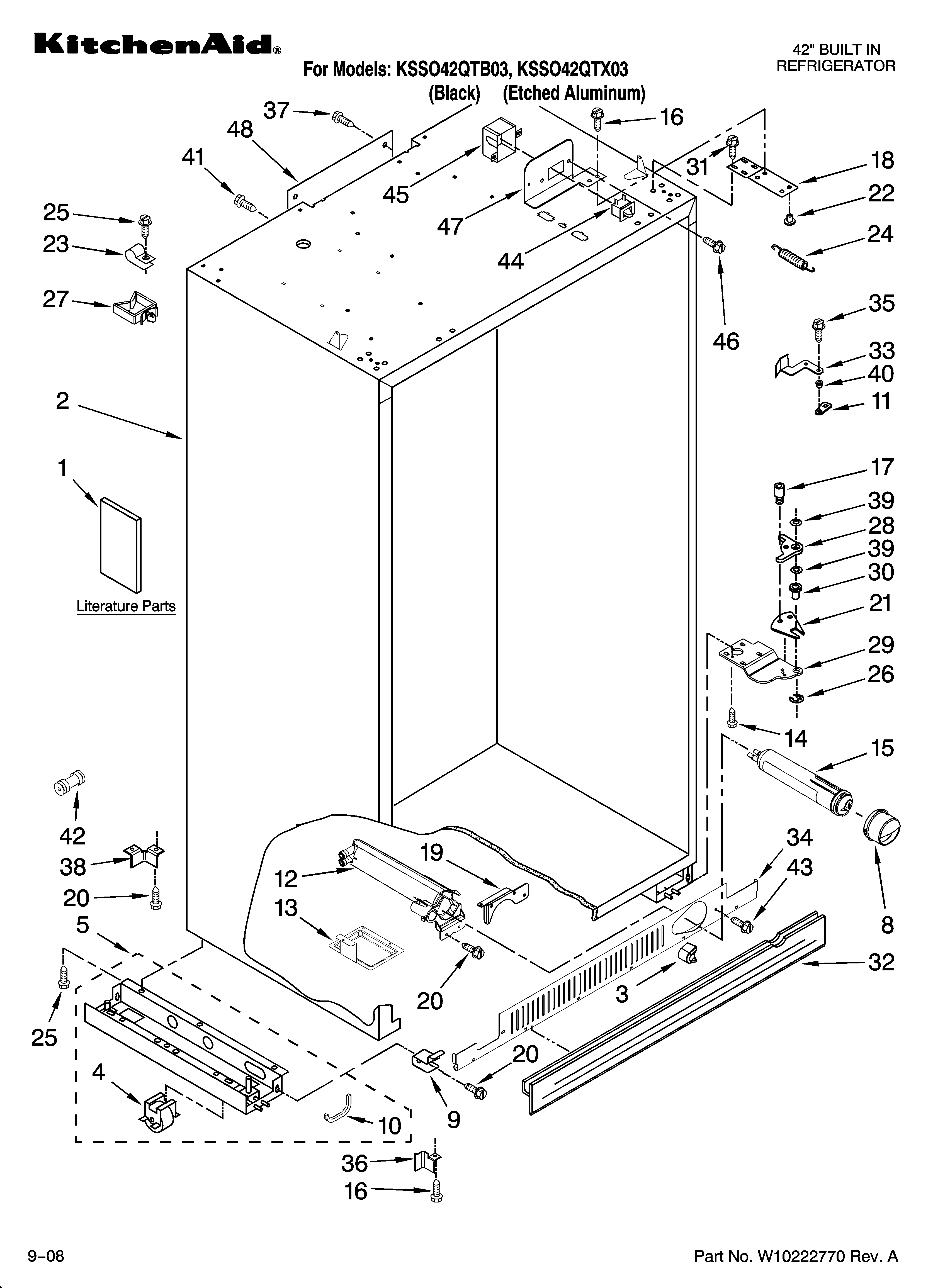 KitchenAid KSSO42QTX03 cabinet parts diagram