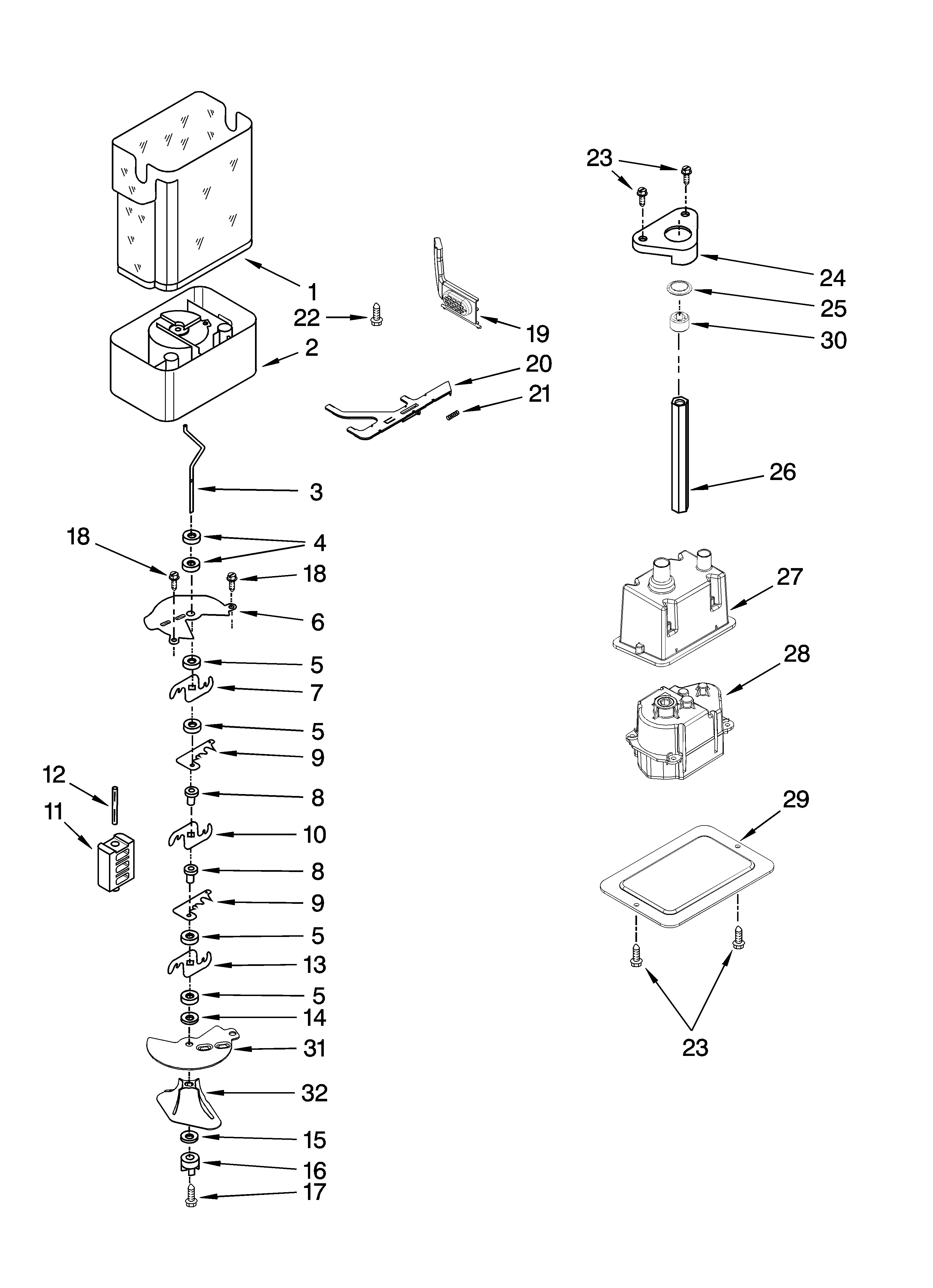 KitchenAid KSSO42QTX03 motor and ice container parts diagram