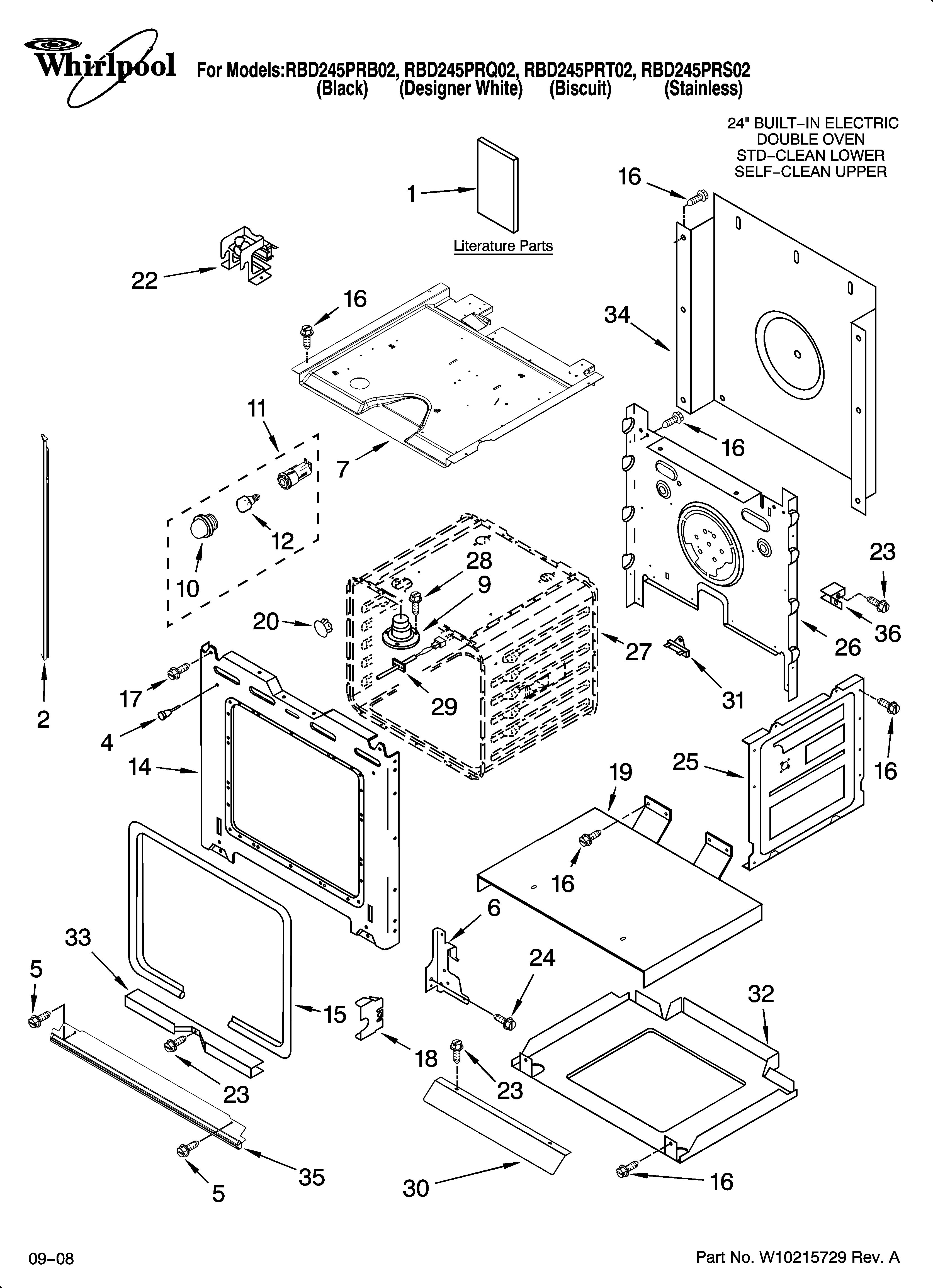 Whirlpool RBD245PRB02 lower oven parts diagram