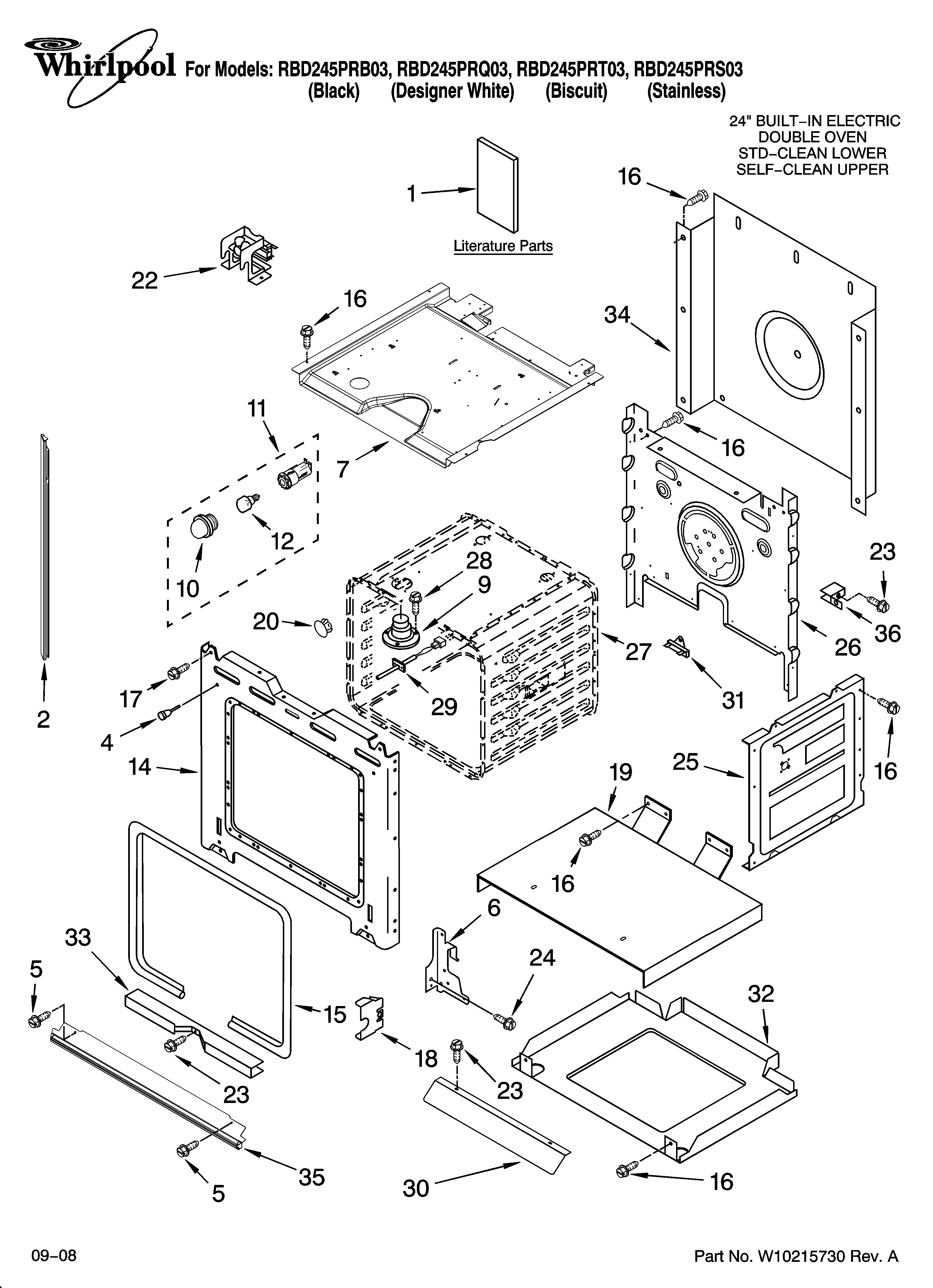 Whirlpool RBD245PRT03 lower oven parts diagram