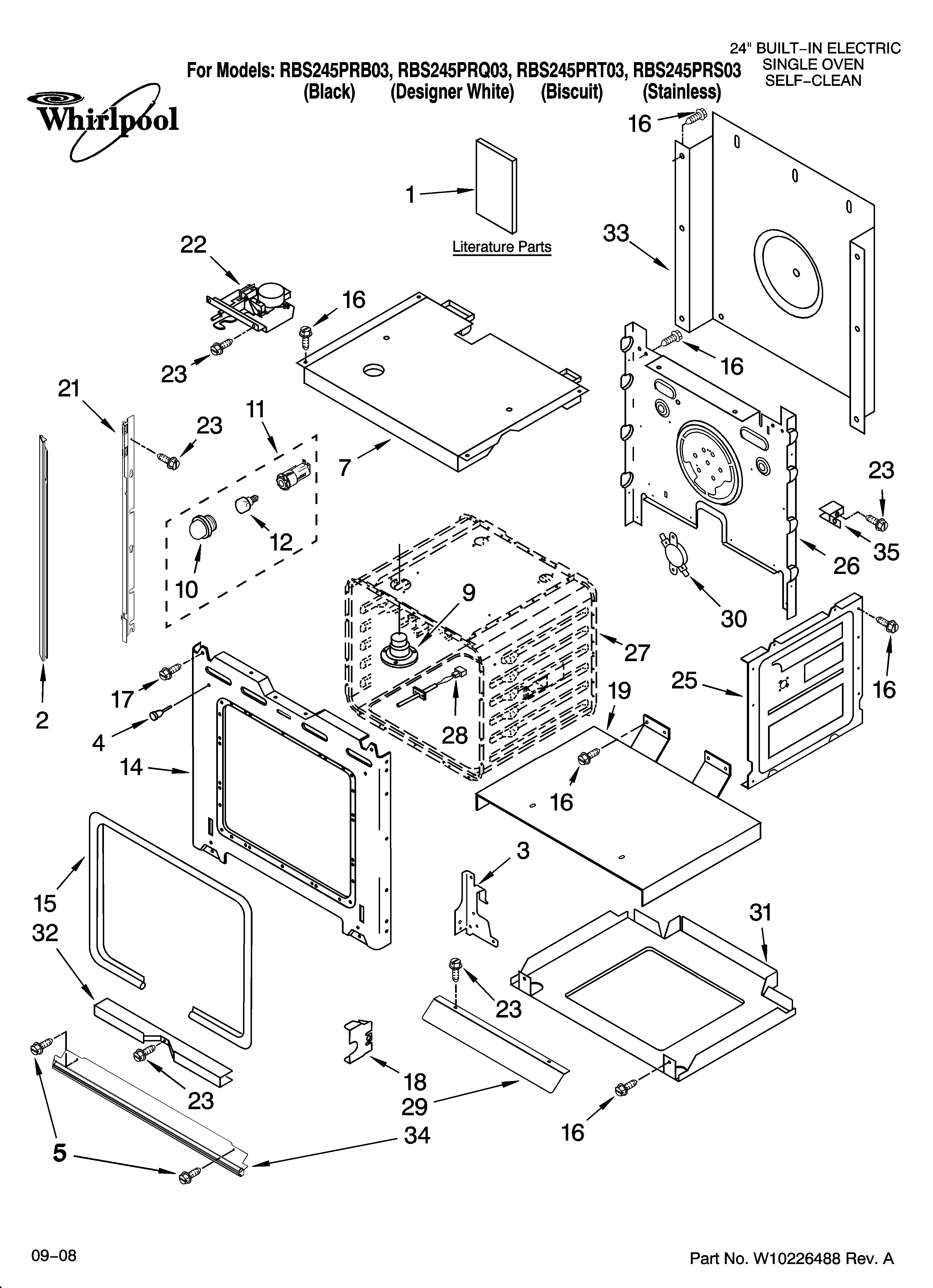Whirlpool RBS245PRT03 oven parts diagram