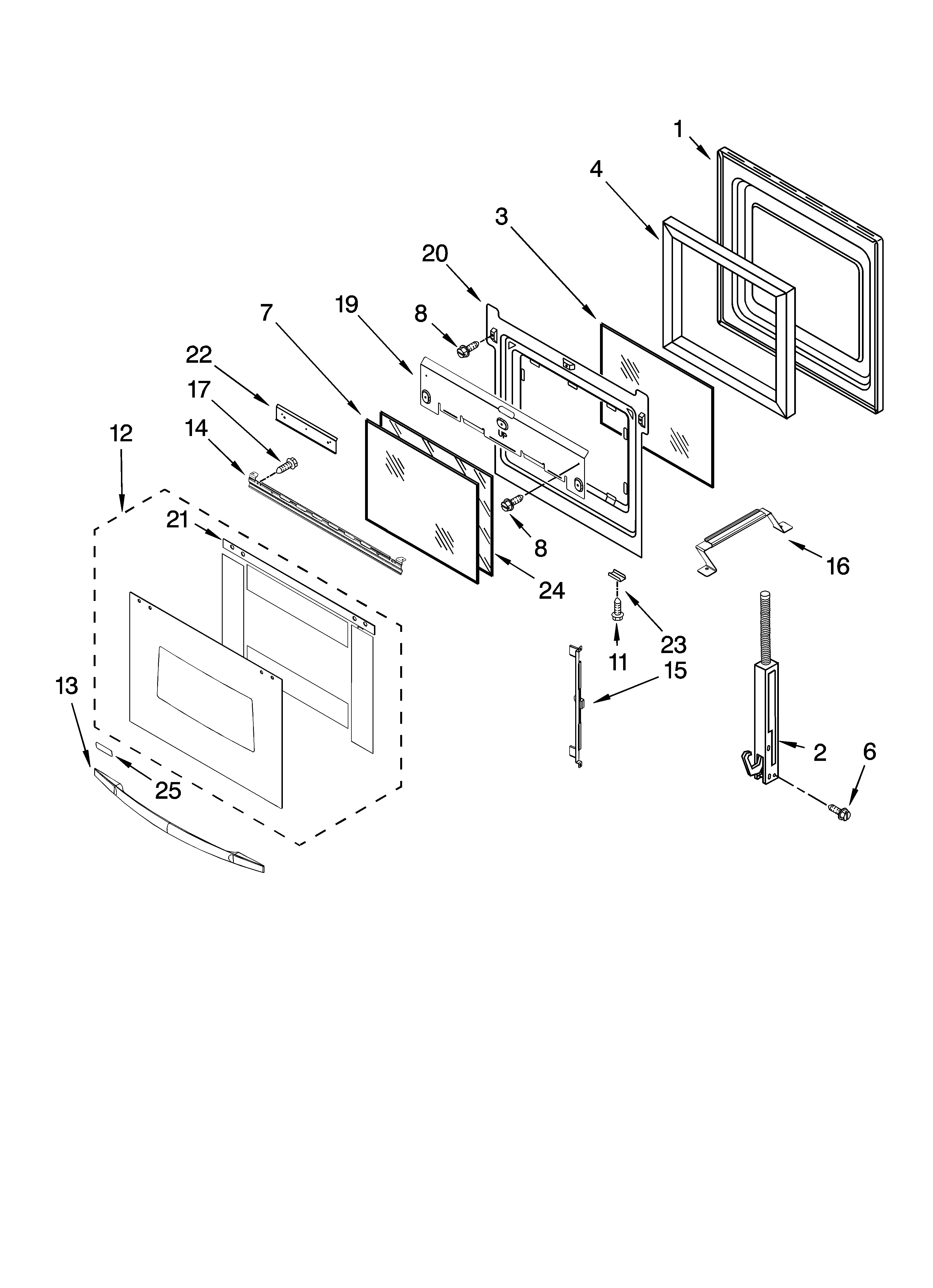 Whirlpool RBS245PRT03 oven door parts diagram