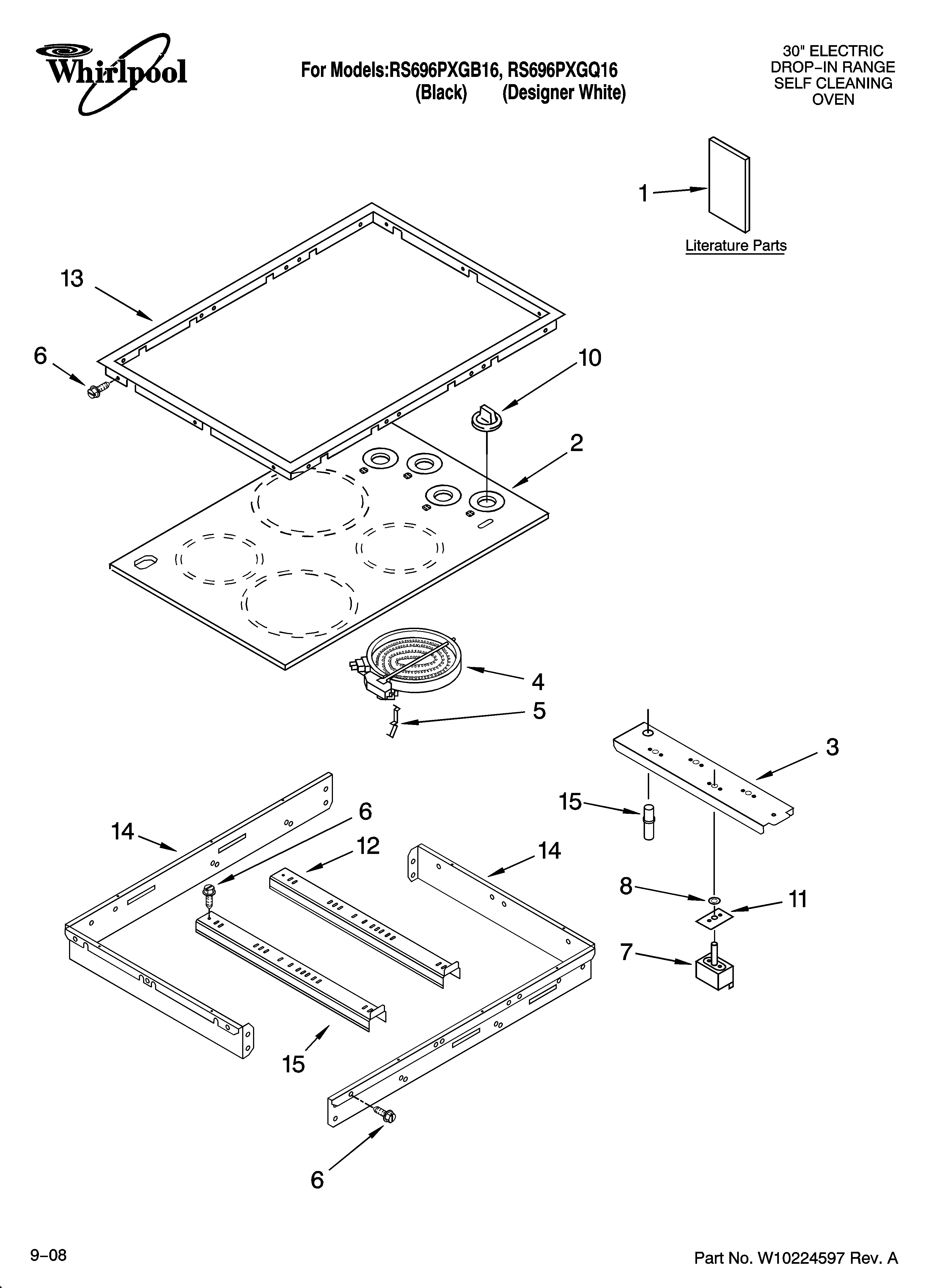 Whirlpool RS696PXGB16 cooktop parts diagram