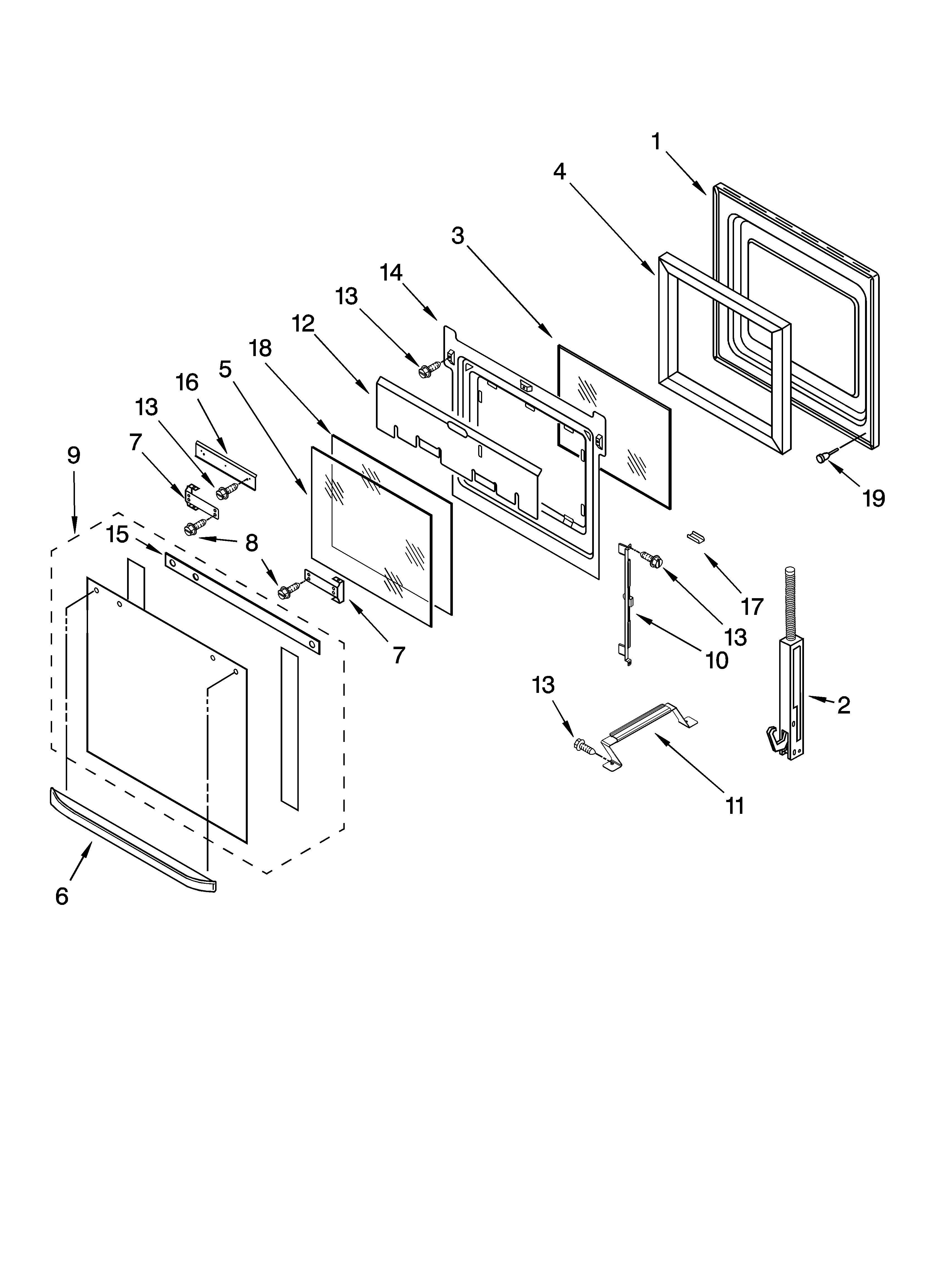 Whirlpool RS696PXGB16 oven door parts diagram