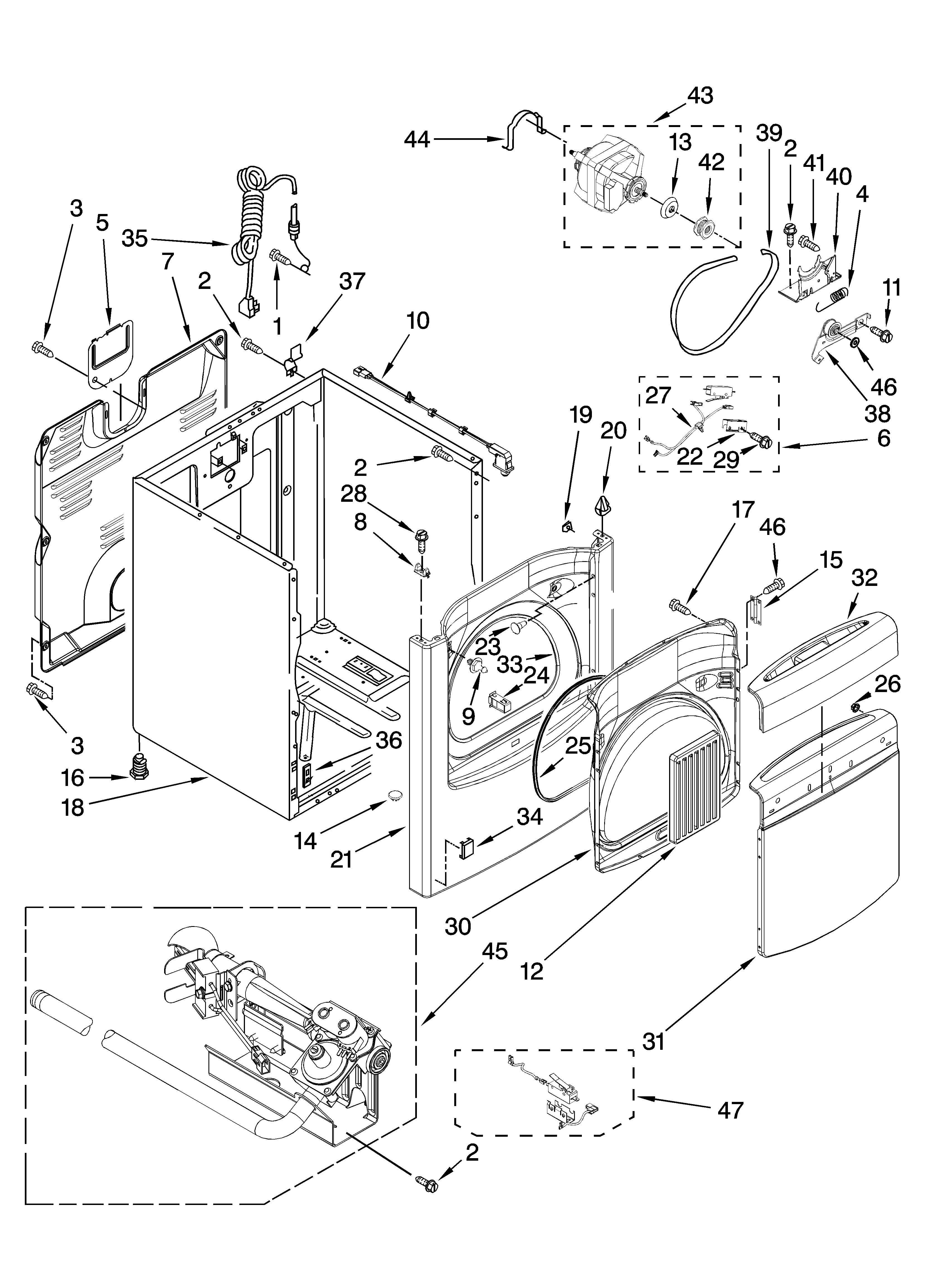 Whirlpool WGD6200SW2 cabinet parts diagram