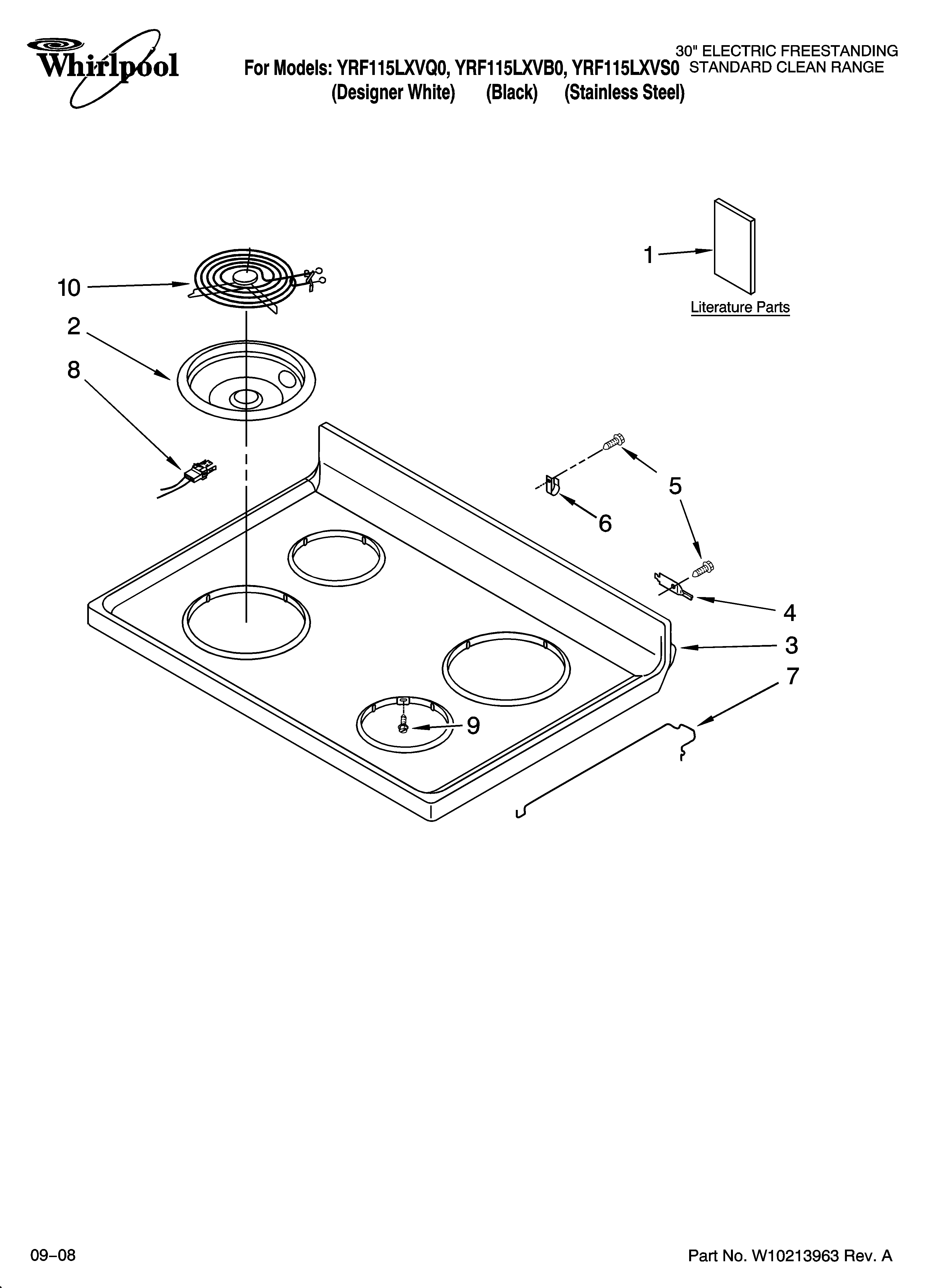 Whirlpool YRF115LXVB0 cooktop parts diagram