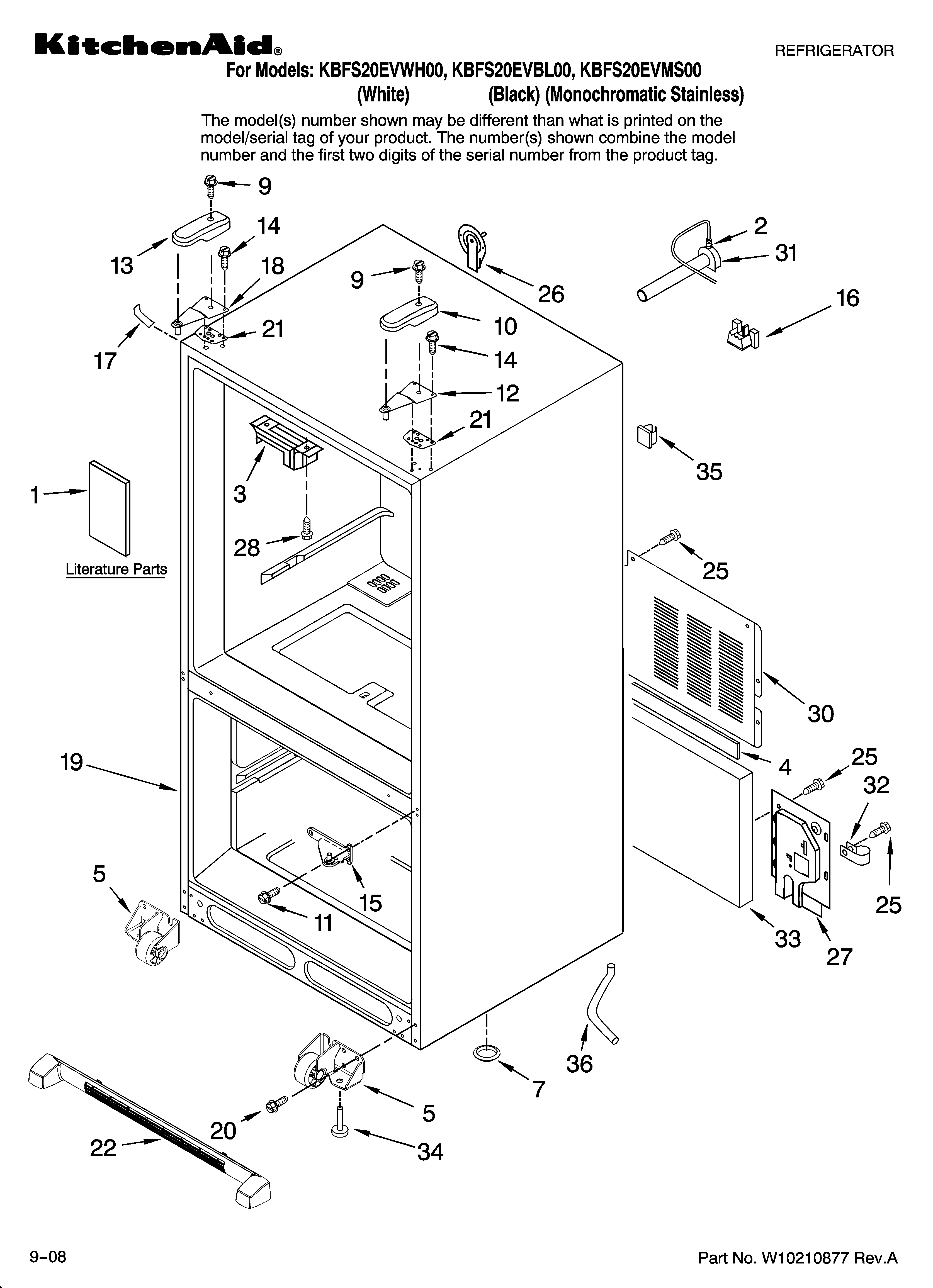 KitchenAid KBFS20EVWH00 cabinet parts diagram