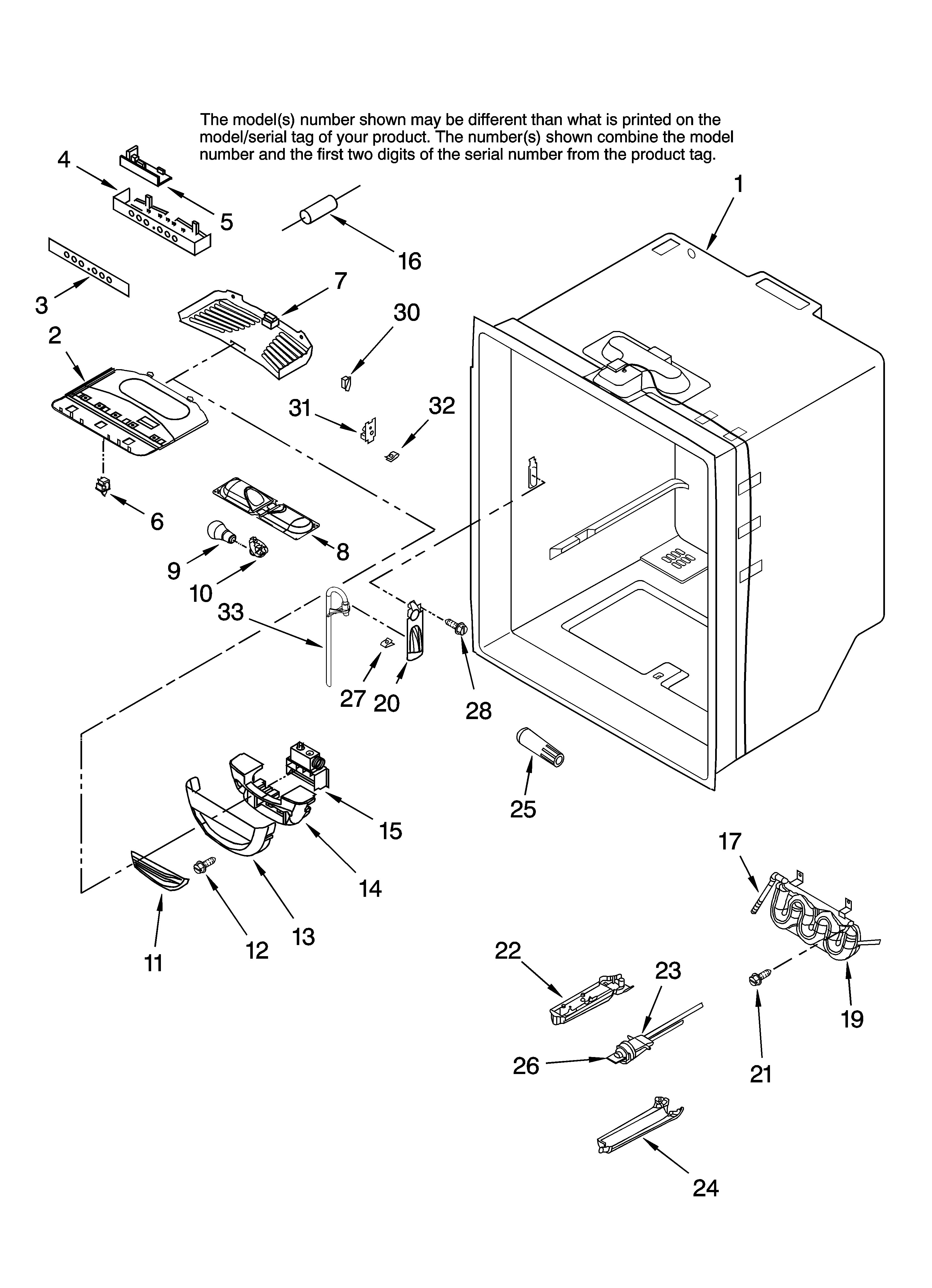 KitchenAid KBFS20EVWH00 refrigerator liner parts diagram