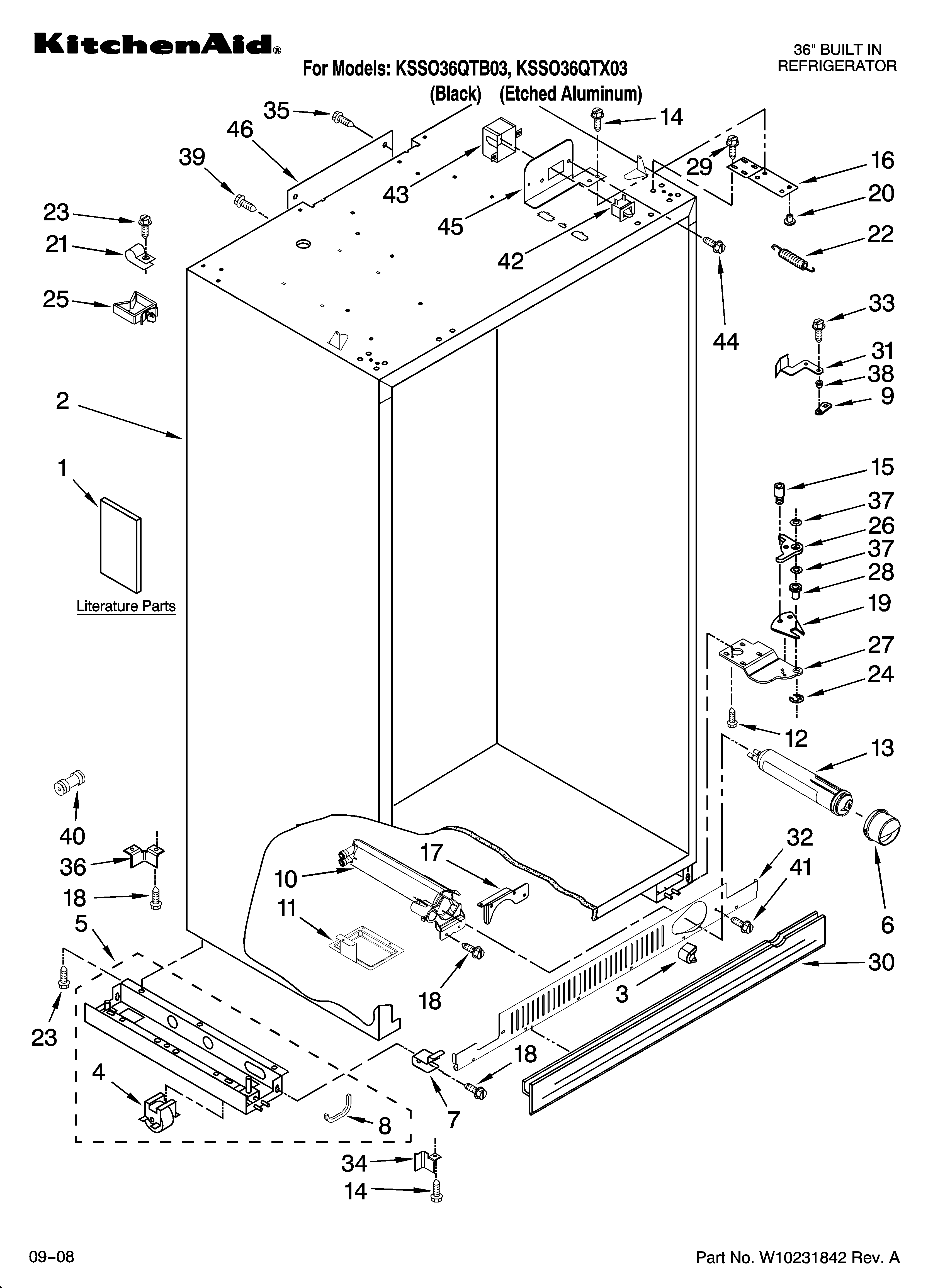KitchenAid KSSO36QTB03 cabinet parts diagram