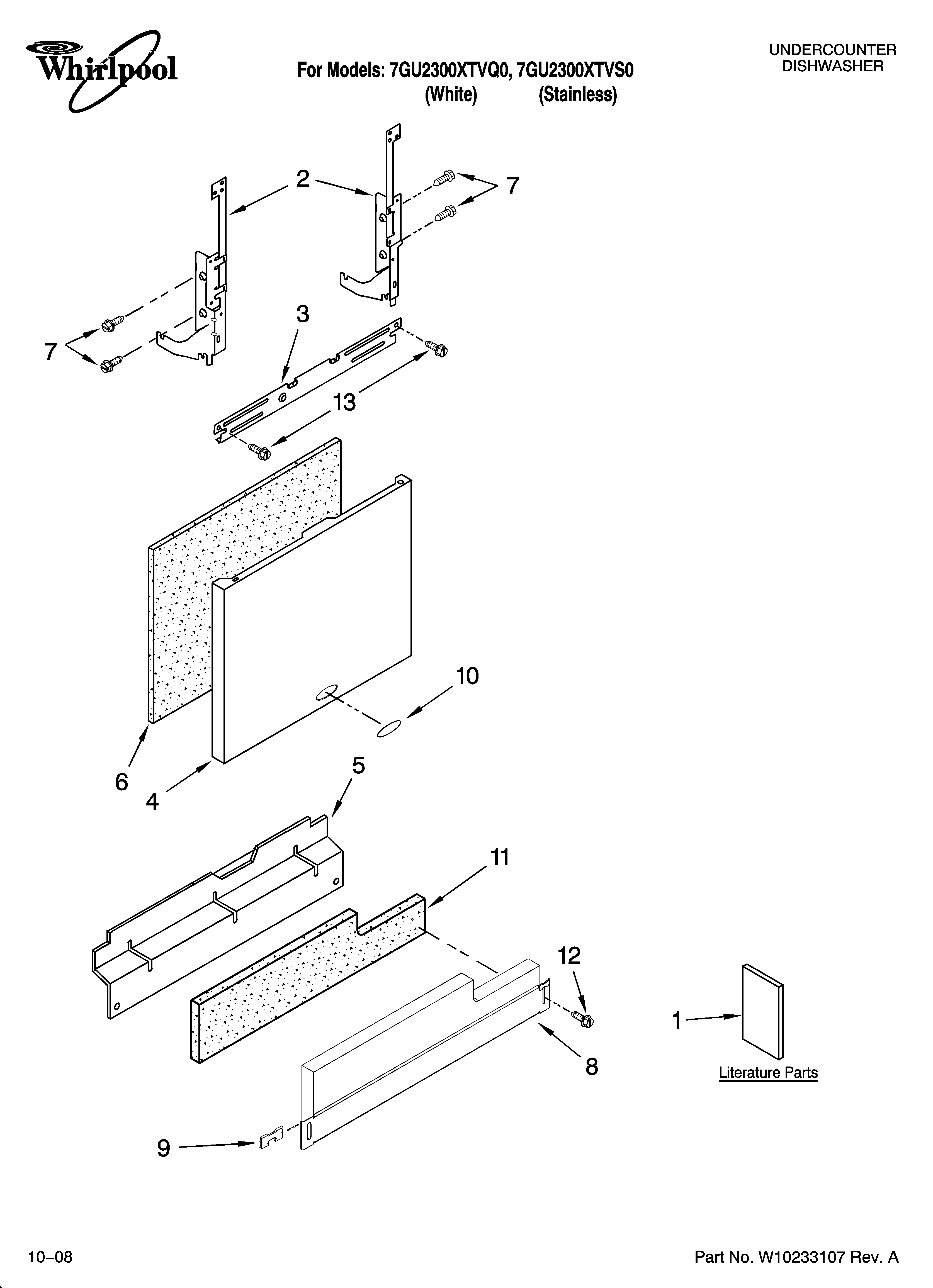 Whirlpool 7GU2300XTVQ0 door and panel parts diagram