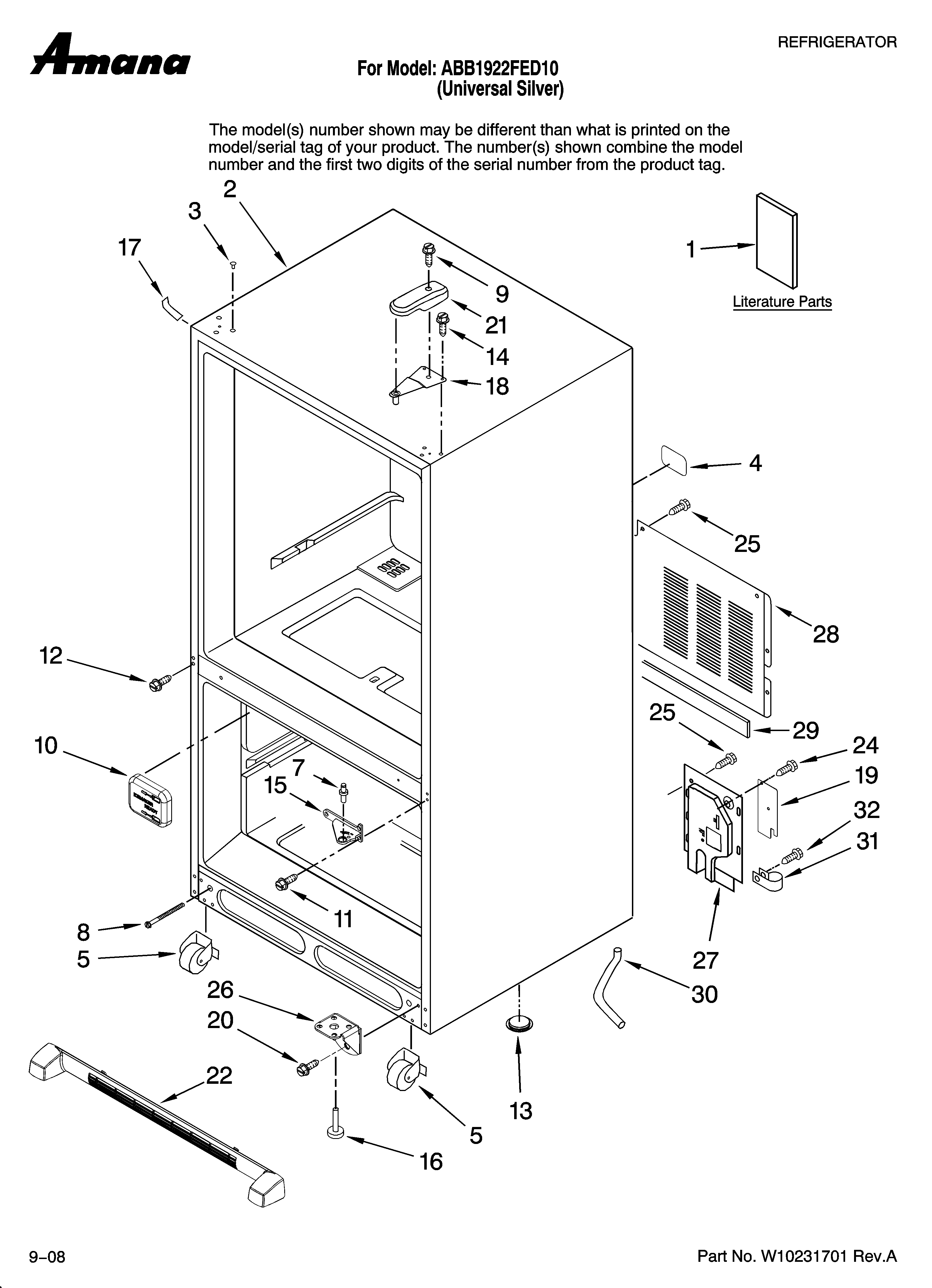 Amana ABB1922FED10 cabinet parts diagram