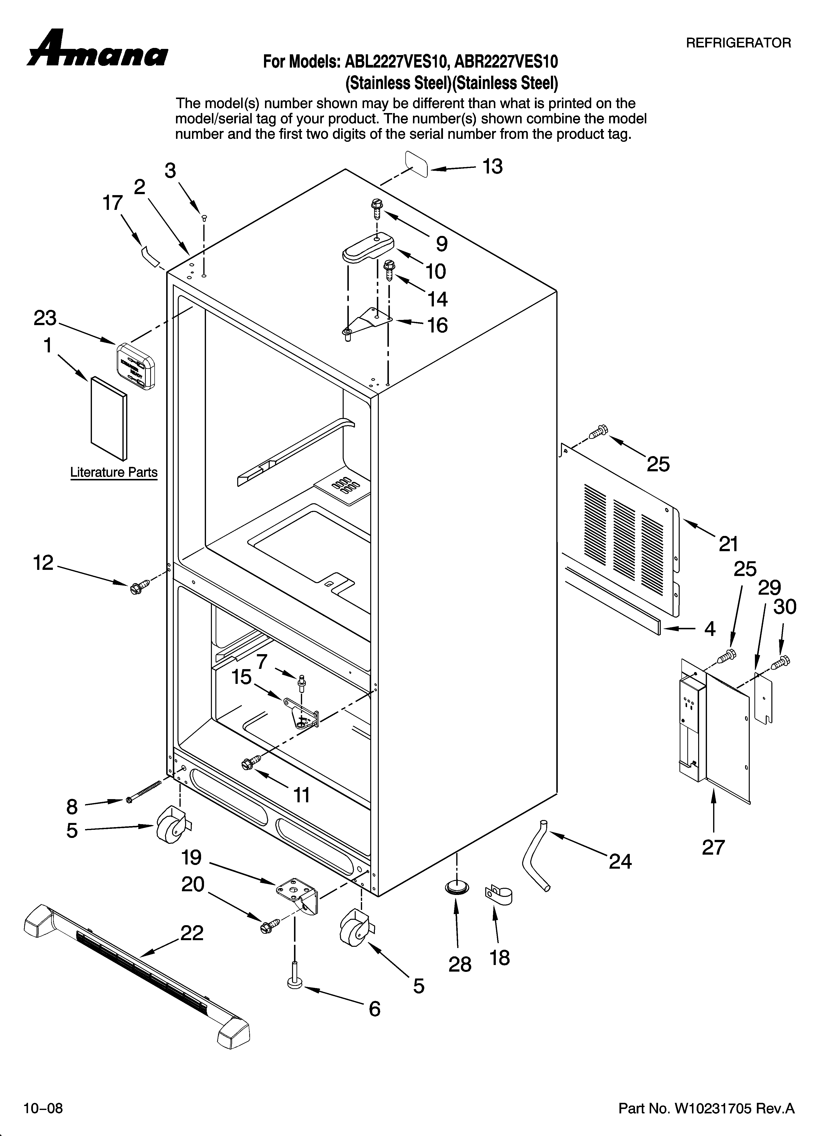 Amana ABR2227VES10 cabinet parts diagram