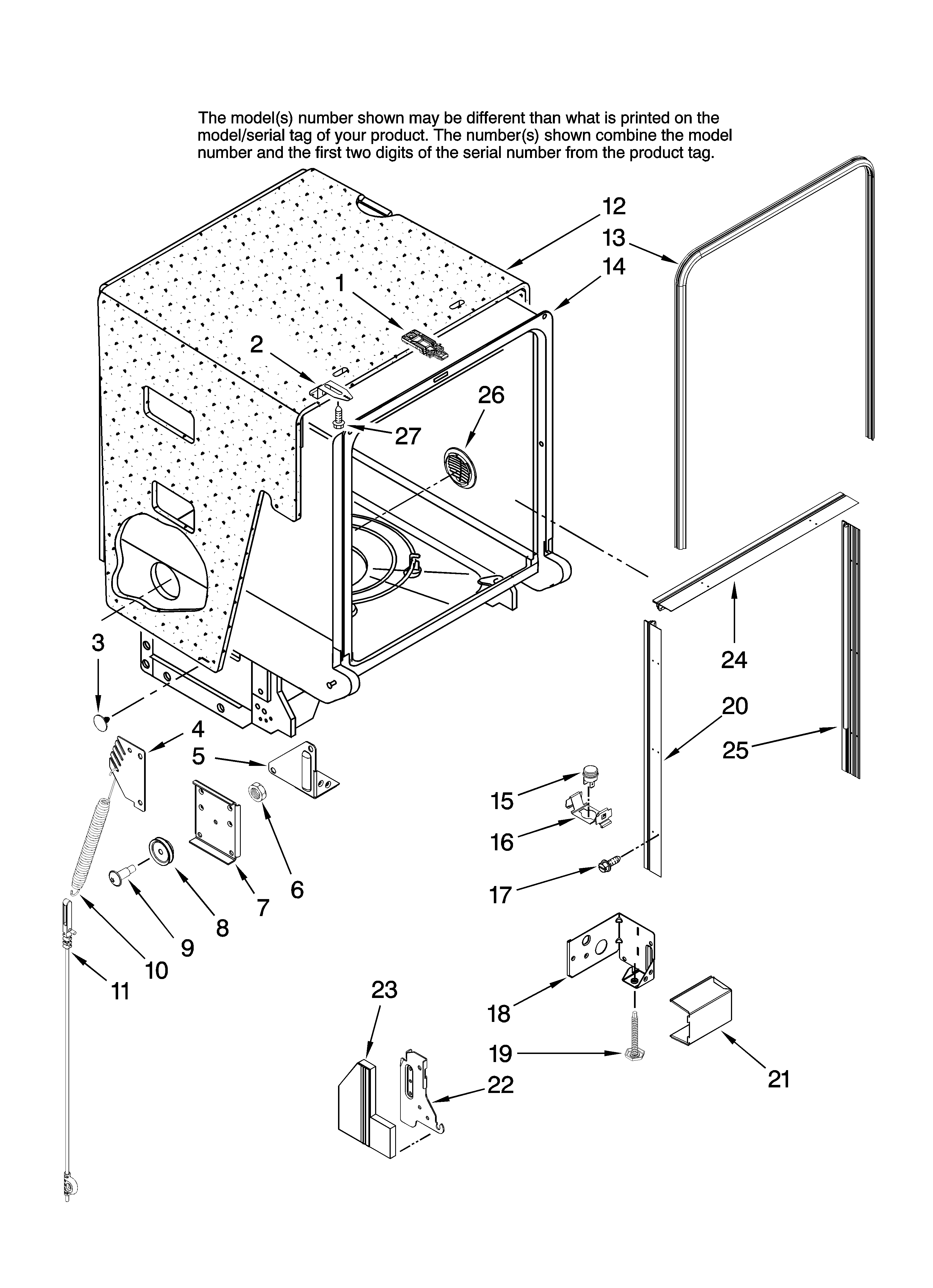 Maytag MDB6701AWQ41 tub and frame parts diagram