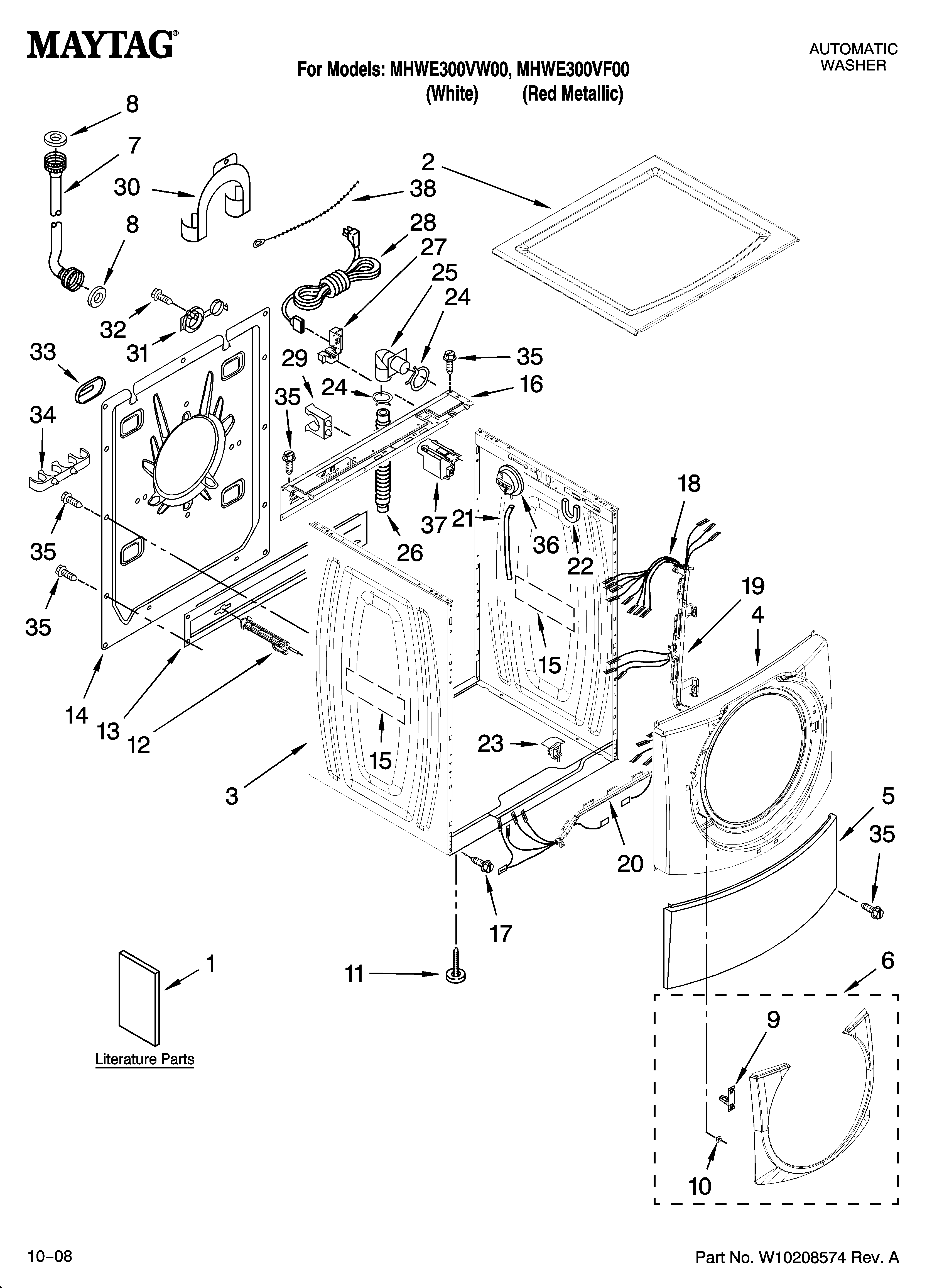 Maytag MHWE300VF00 top and cabinet parts diagram