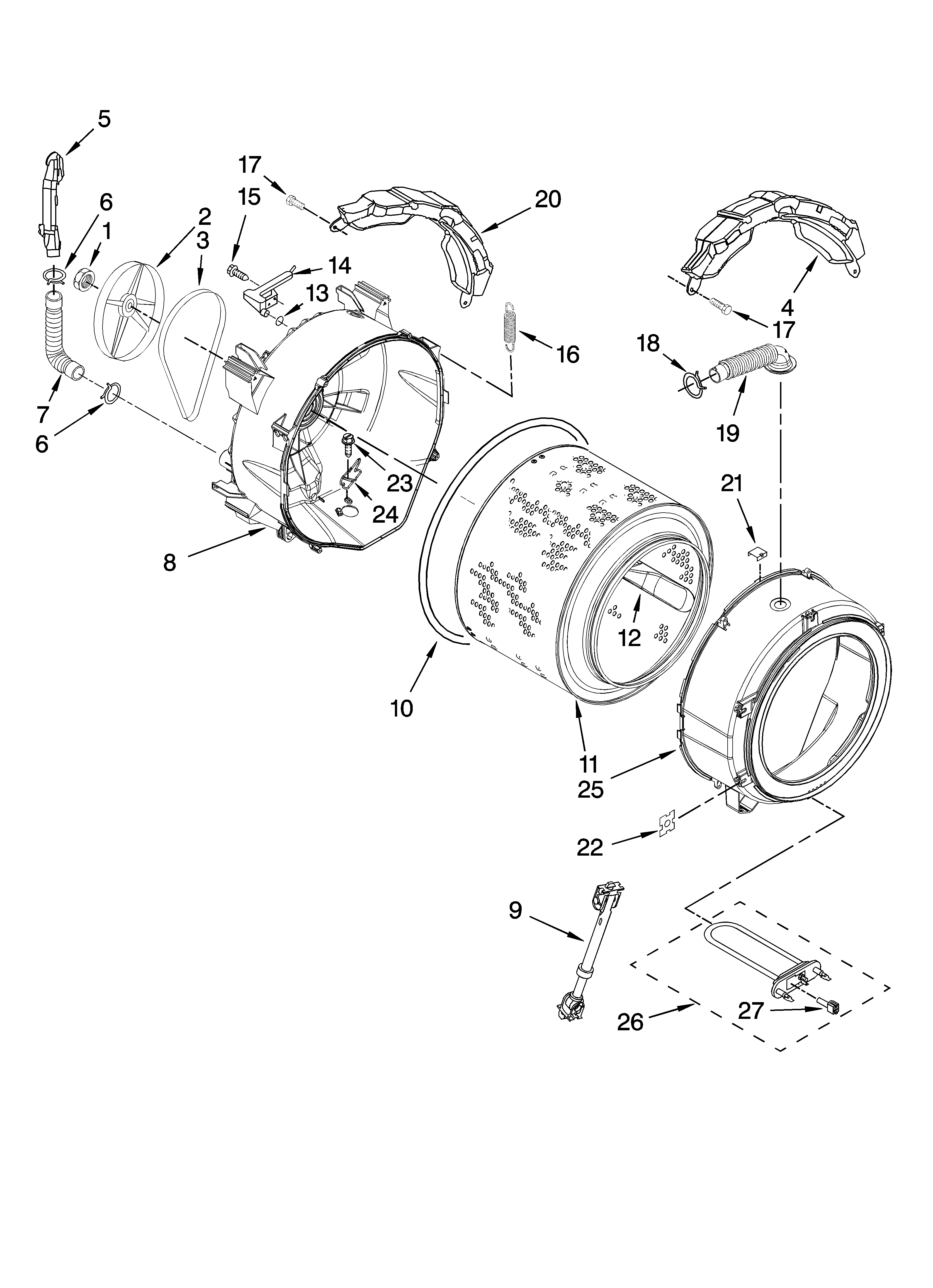 Maytag MHWE300VF00 tub and basket parts diagram