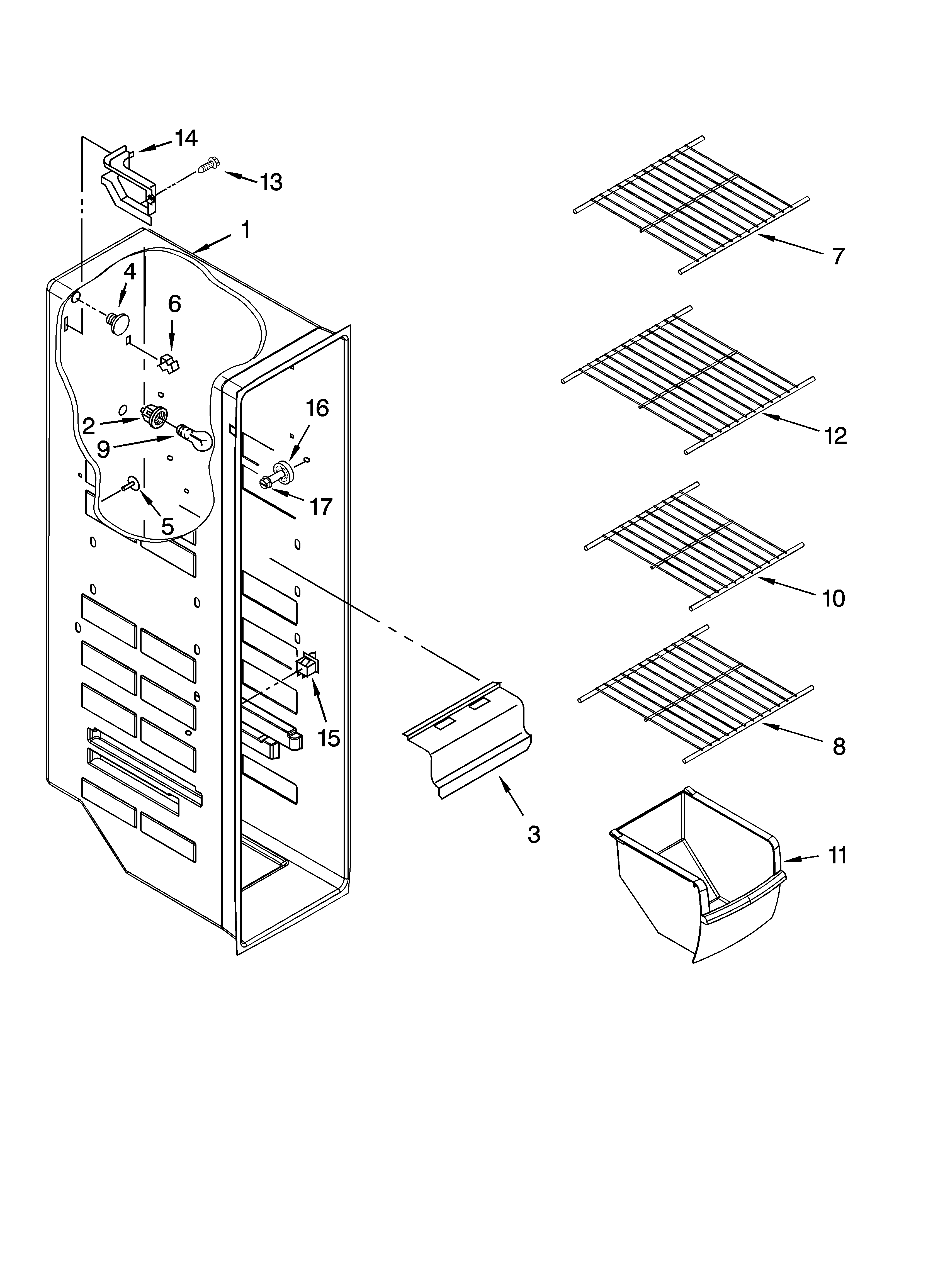 Whirlpool 5ED2FHKXVQ00 freezer liner parts diagram