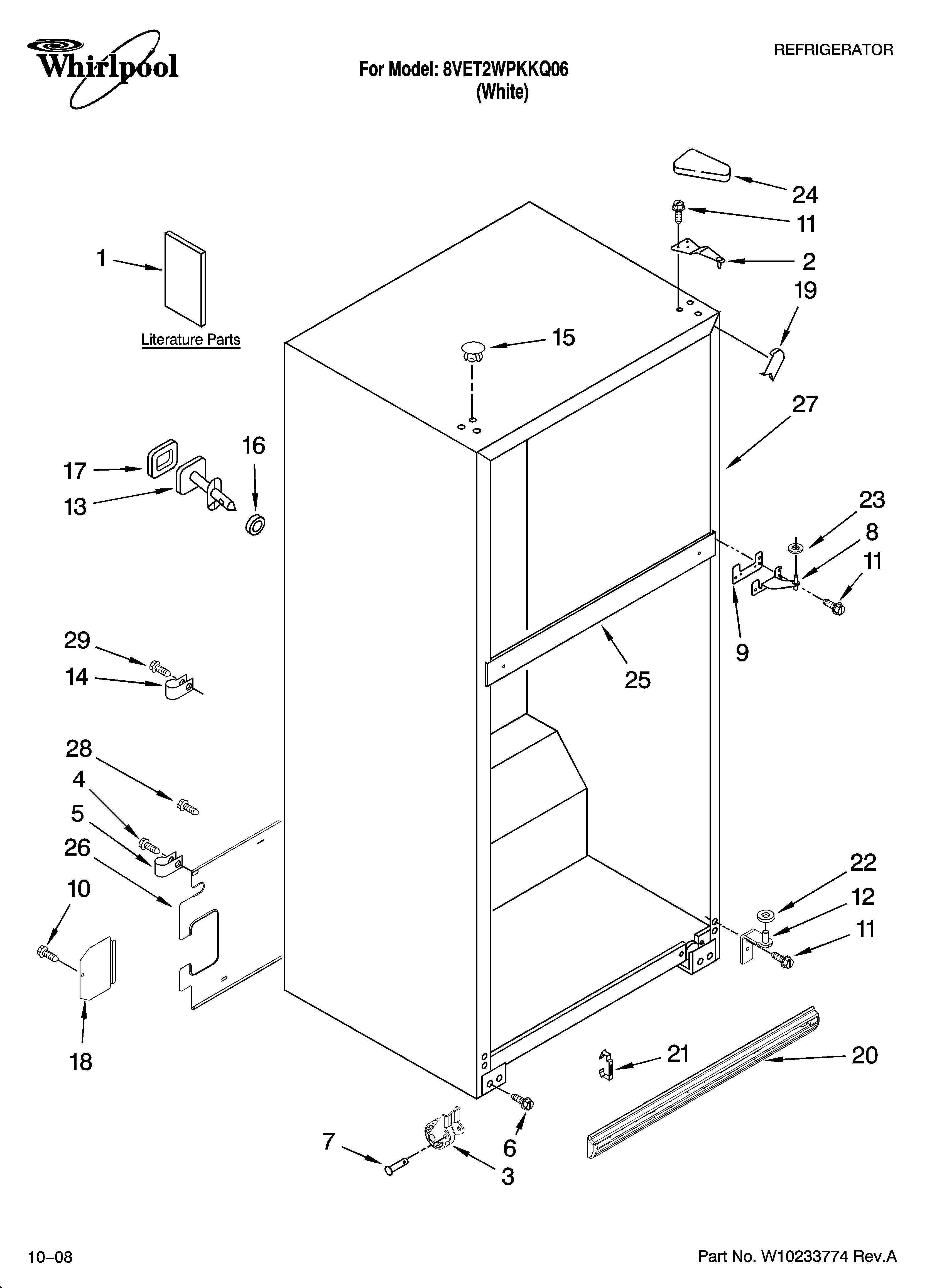 Whirlpool 8VET2WPKKQ06 cabinet parts diagram