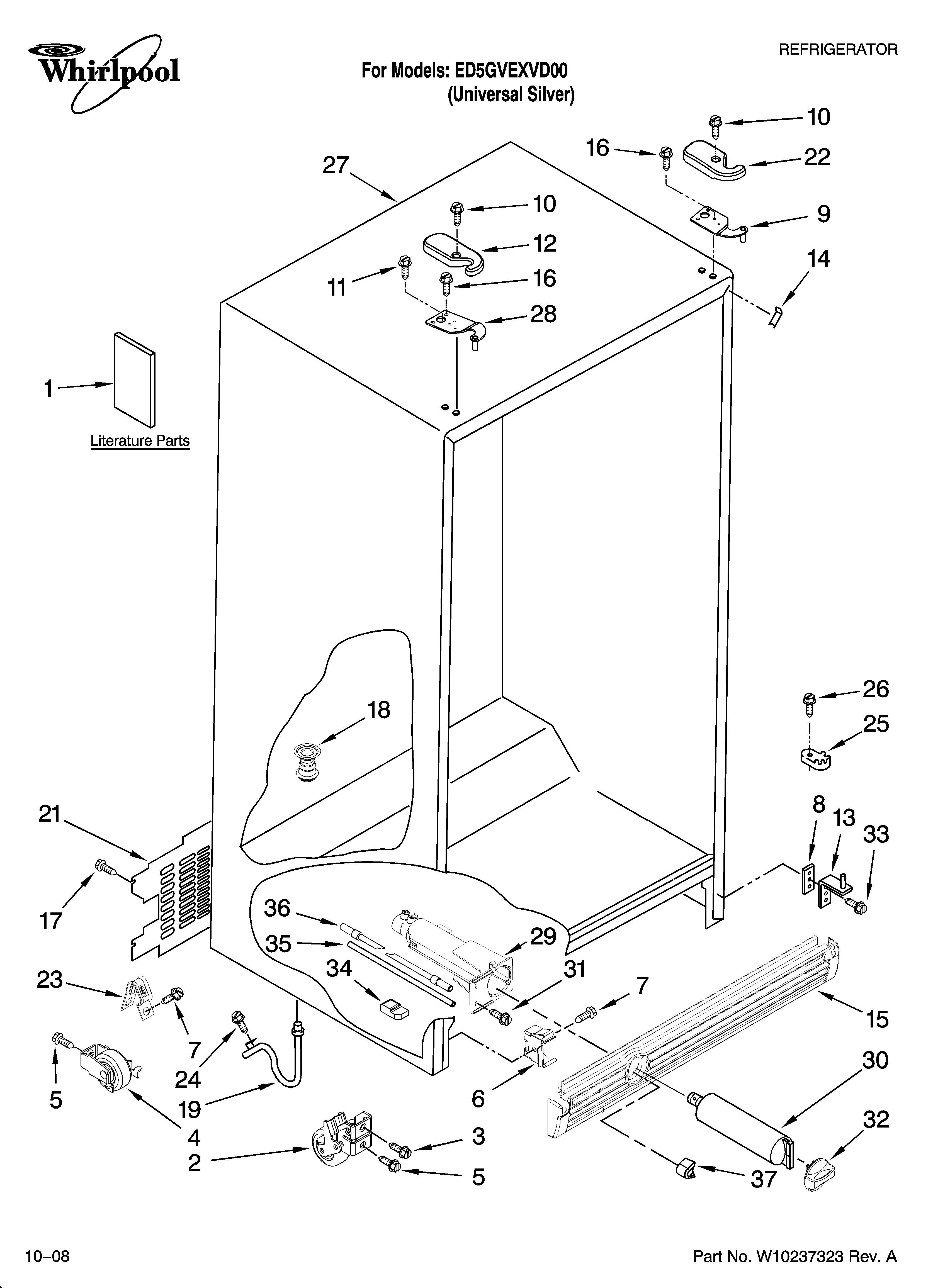 Whirlpool ED5GVEXVD00 cabinet parts diagram
