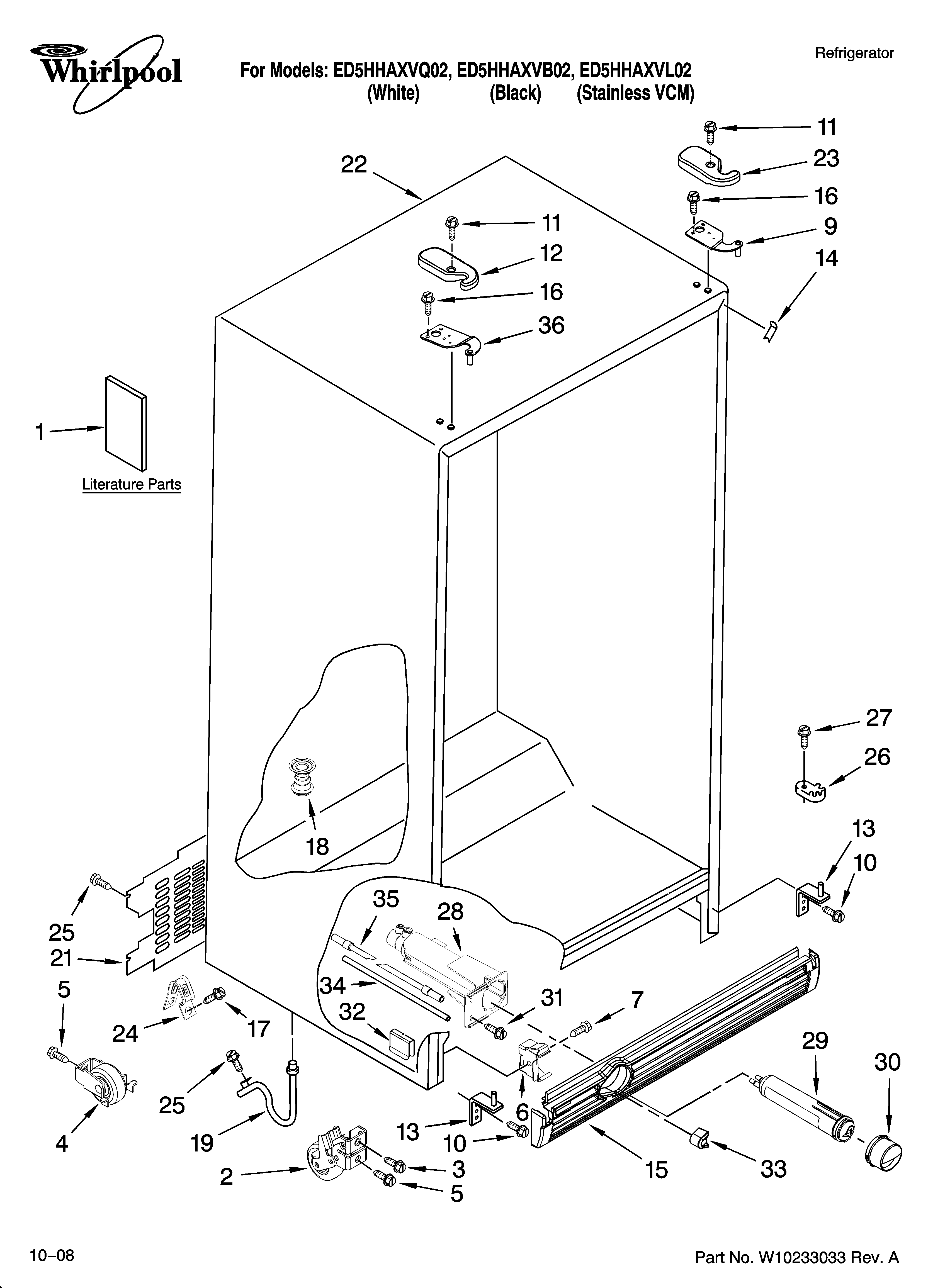 Whirlpool ED5HHAXVL02 cabinet parts diagram