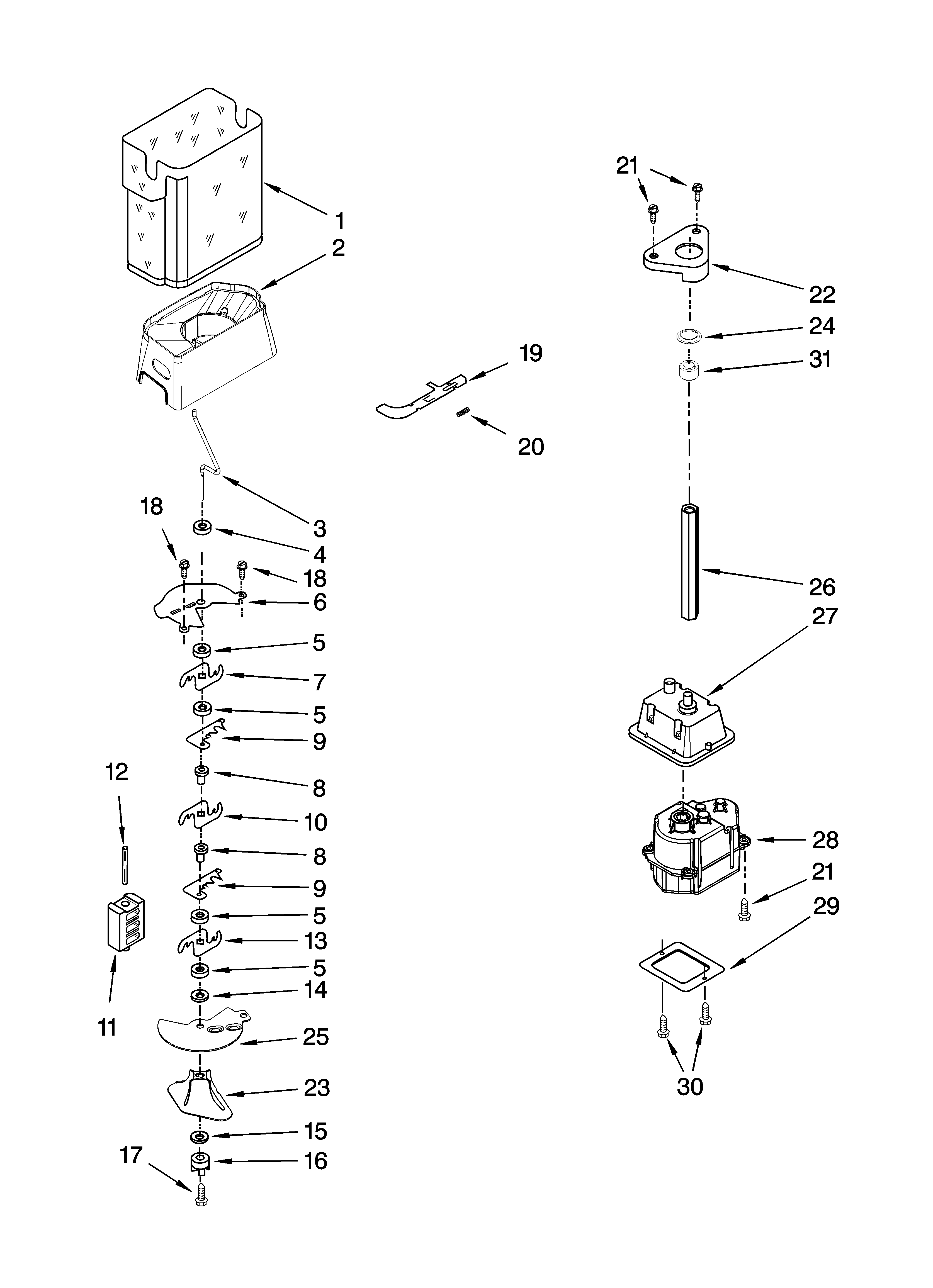 Whirlpool ED5HHAXVL02 motor and ice container parts diagram
