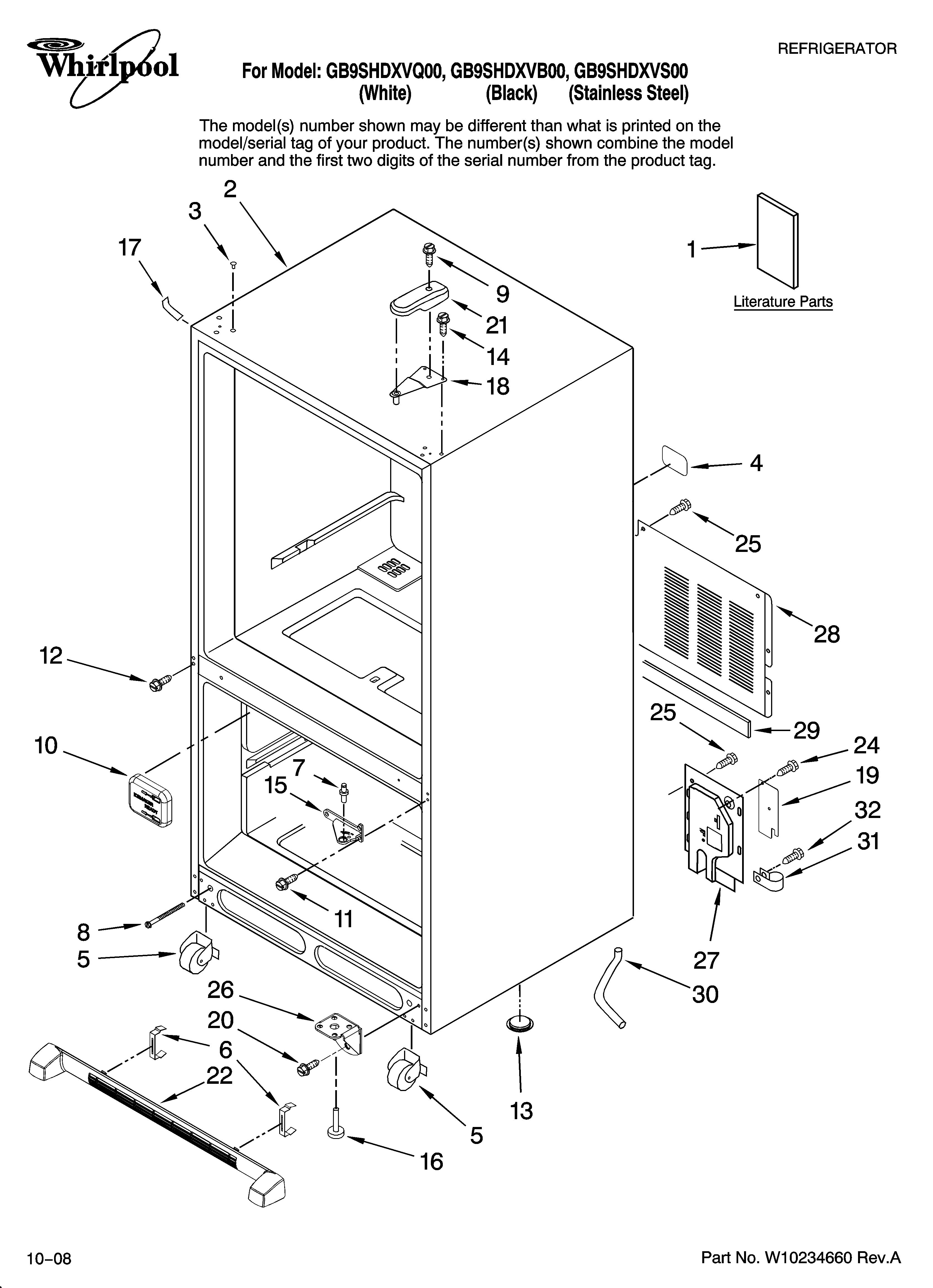 Whirlpool GB9SHDXVS00 cabinet parts diagram