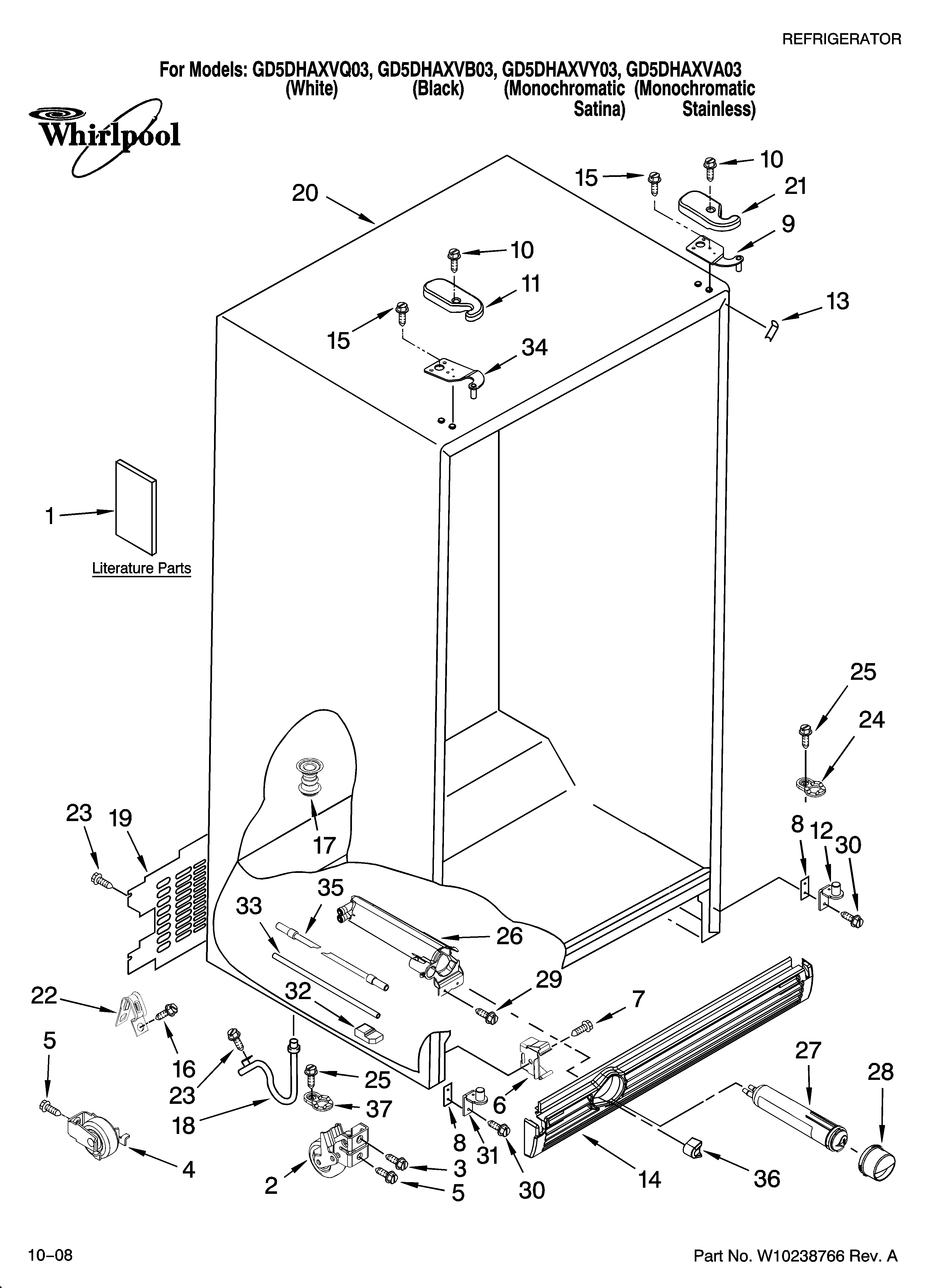 Whirlpool GD5DHAXVQ03 cabinet parts diagram