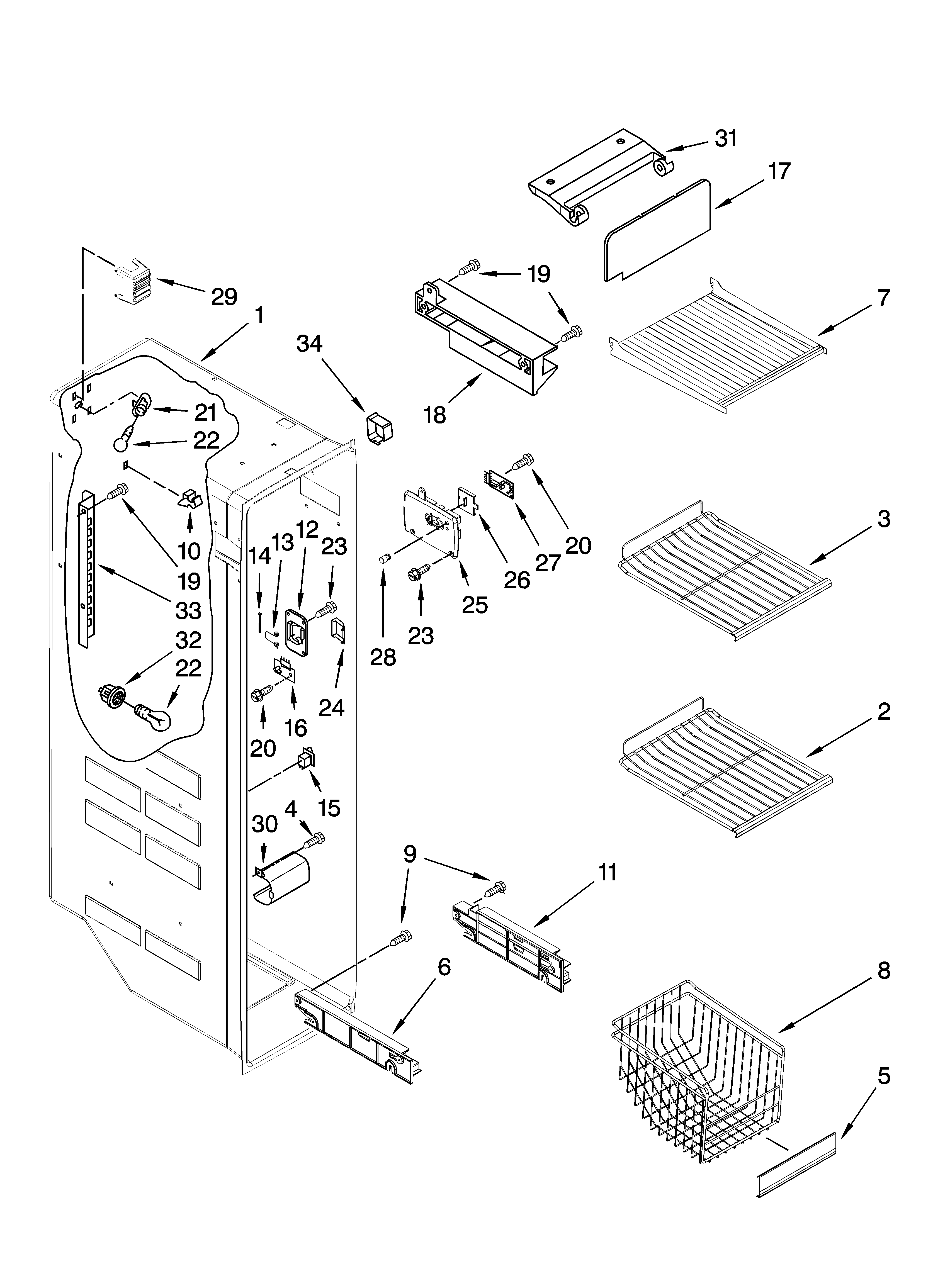 Whirlpool GD5DHAXVQ03 freezer liner parts diagram