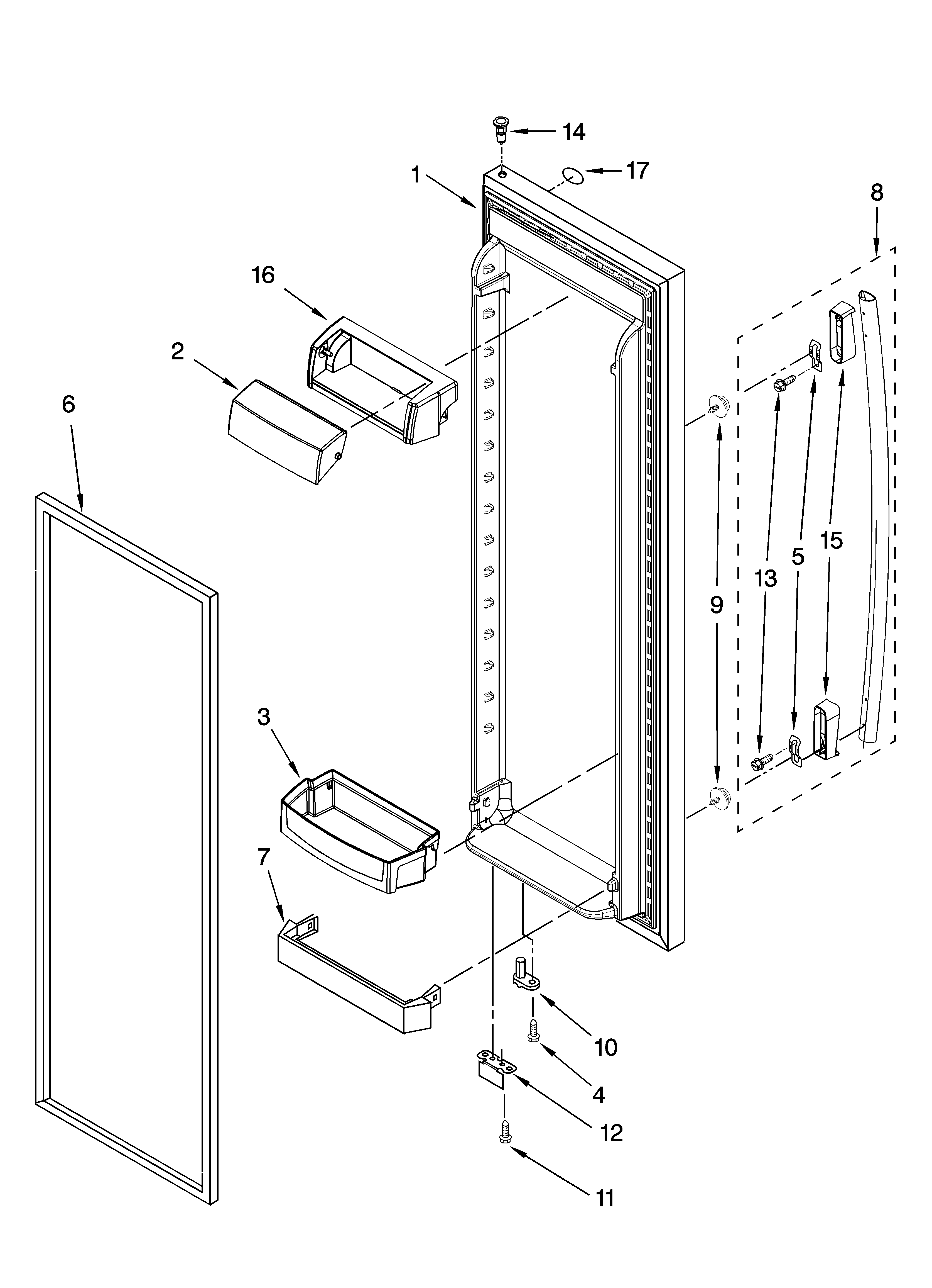Whirlpool GD5DHAXVQ03 refrigerator door parts diagram
