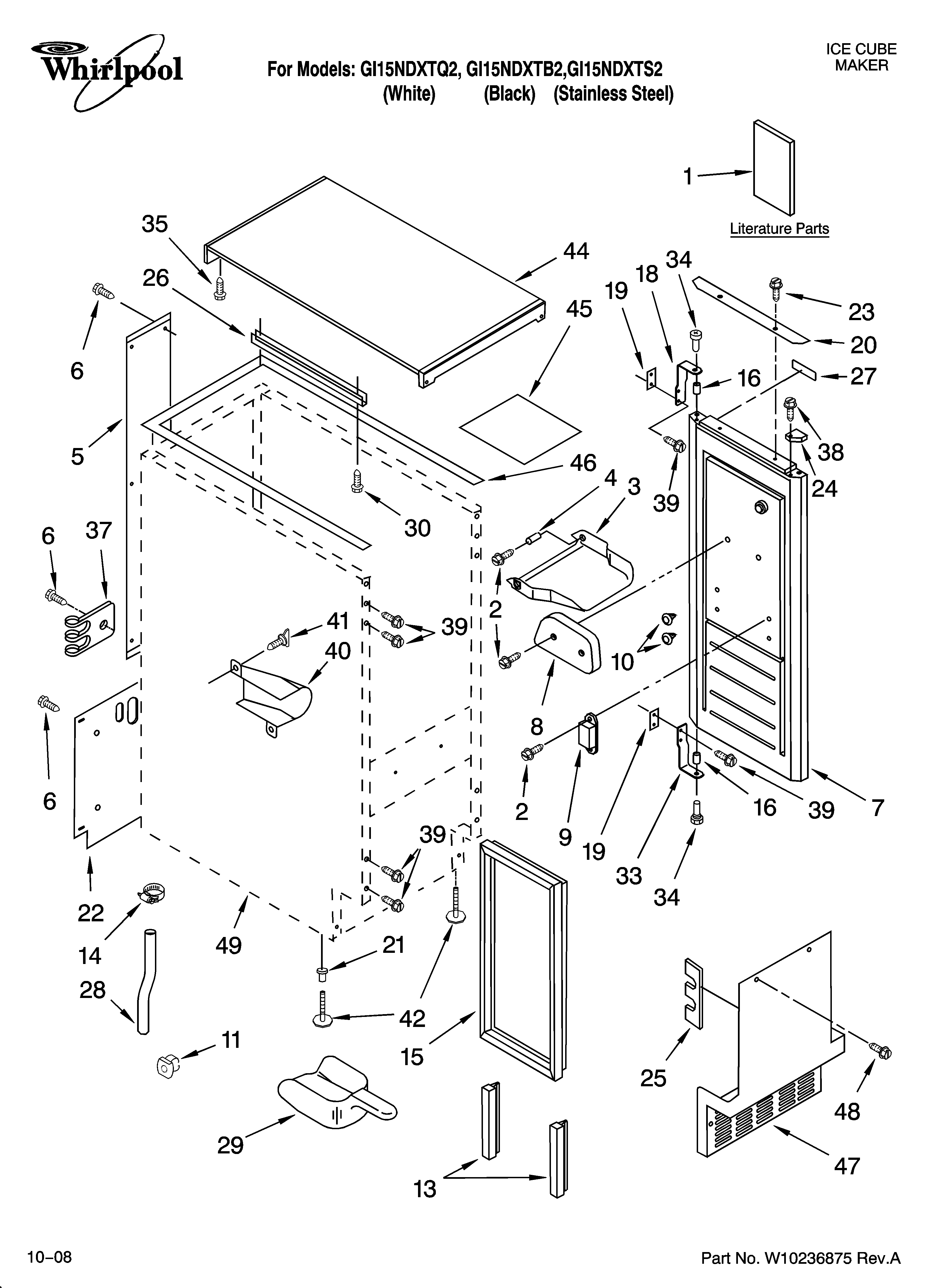 Whirlpool GI15NDXTS2 cabinet liner and door parts diagram